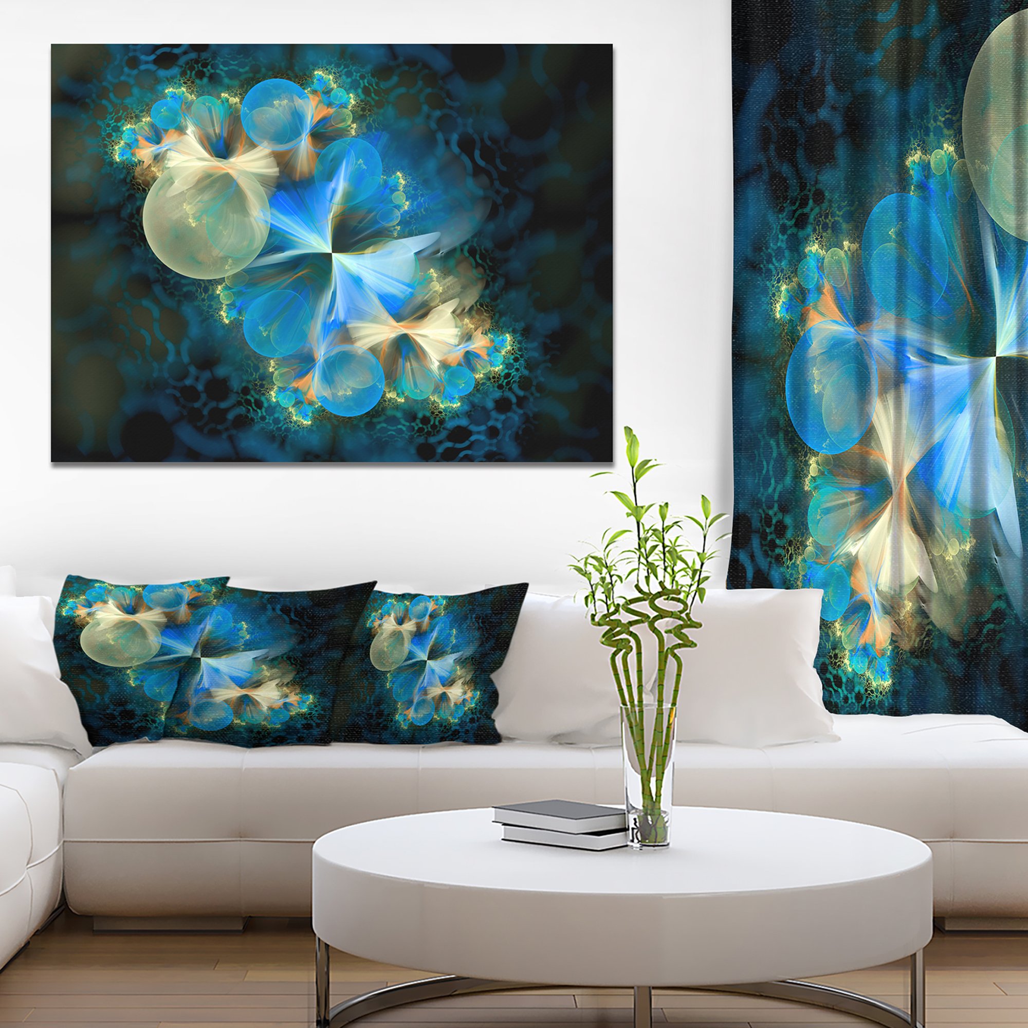 Fractal 3D Blue Bubbles Abstract Canvas Wall Art Print - Modern Home Decor for Living Room, Bedroom & Office