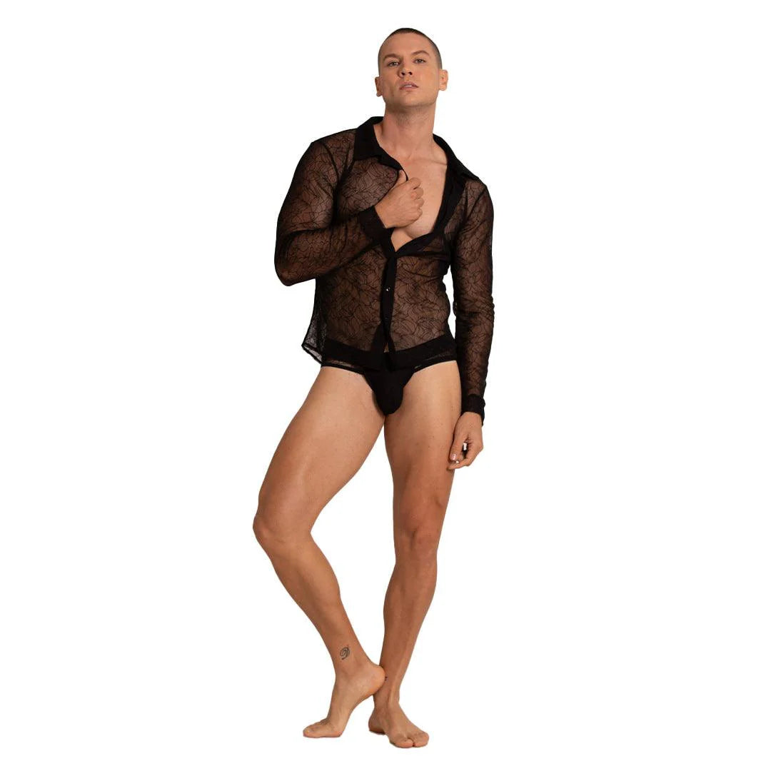 Gigo Amazonia Sheer Mesh Shirt for Women - Black Lace See-Through Top for Night Out, Party & Date Night