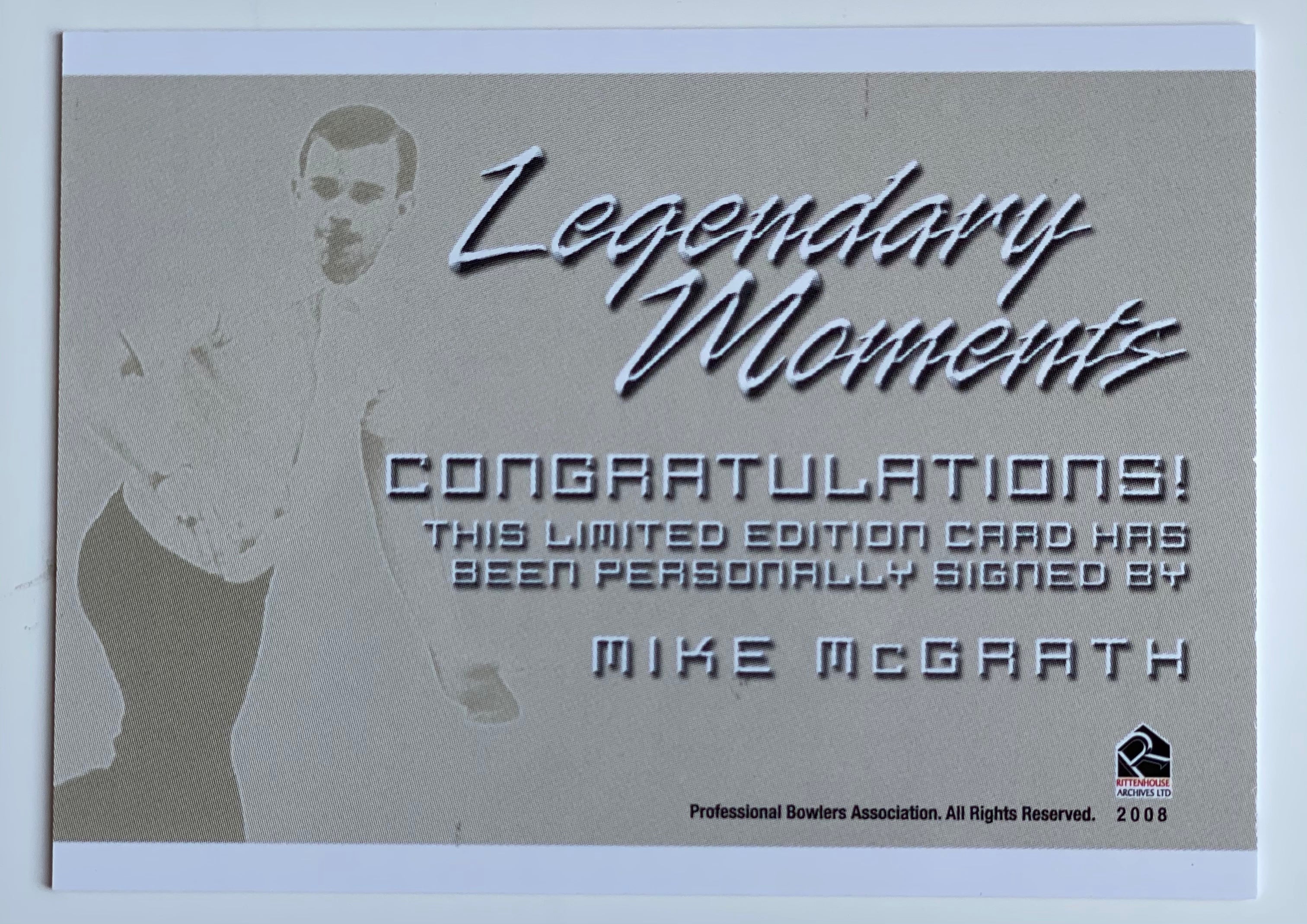 Mike McGrath 2008 Rittenhouse PBA Legendary Moments Autographed Bowling Trading Card - Perfect for Collectors, Sports Memorabilia Enthusiasts & Bowling Fans