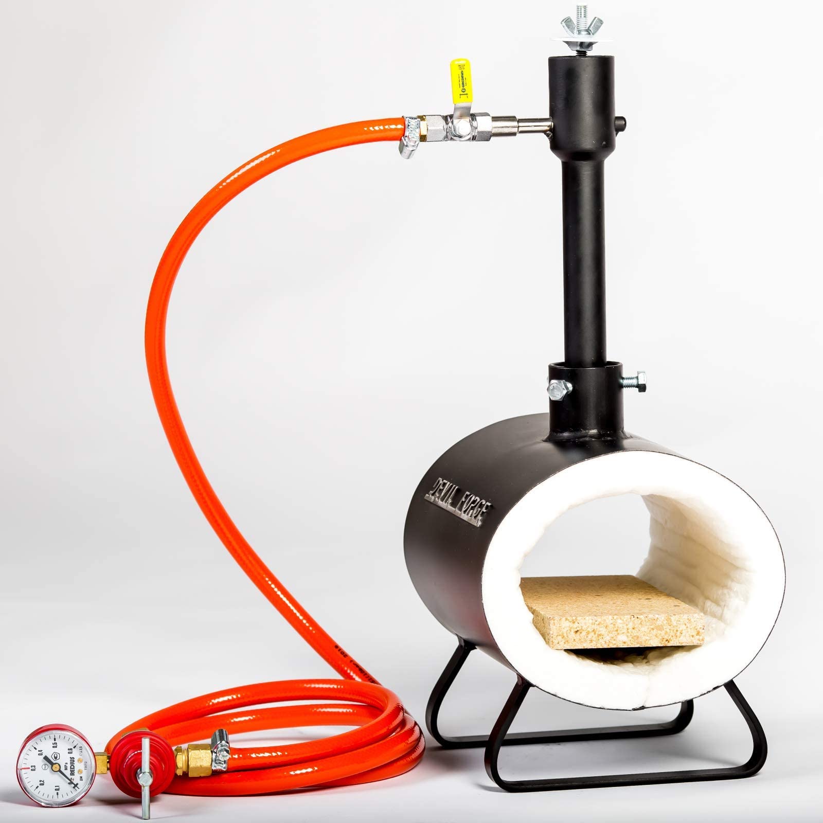 DEVIL-FORGE Propane Gas Forge DFSW - 80,000 BTU Single Burner with Gas Ball Valve & Air Choke - Professional Blacksmithing & Knife Making Tool - Reaches 2500°F/1370°C - Perfect for Farriers, Metalworking, and DIY Forging Projects