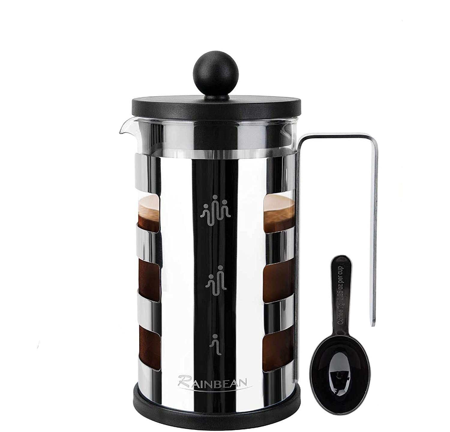 Premium 12 oz Mini French Press Coffee Maker - 350ml Stainless Steel & BPA-Free Glass Coffee Press with Spoon & Brush (Silver) - Perfect for Home, Office, Camping & Travel
