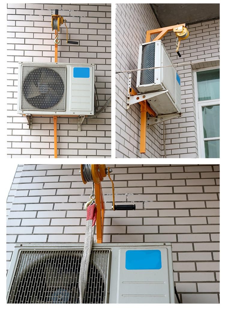 Outdoor Air Conditioner Hoist with Hand Winch & Bracket - Heavy Duty AC Lift Tool for HVAC Installation - Perfect for Roof, Window, and Wall Mounting