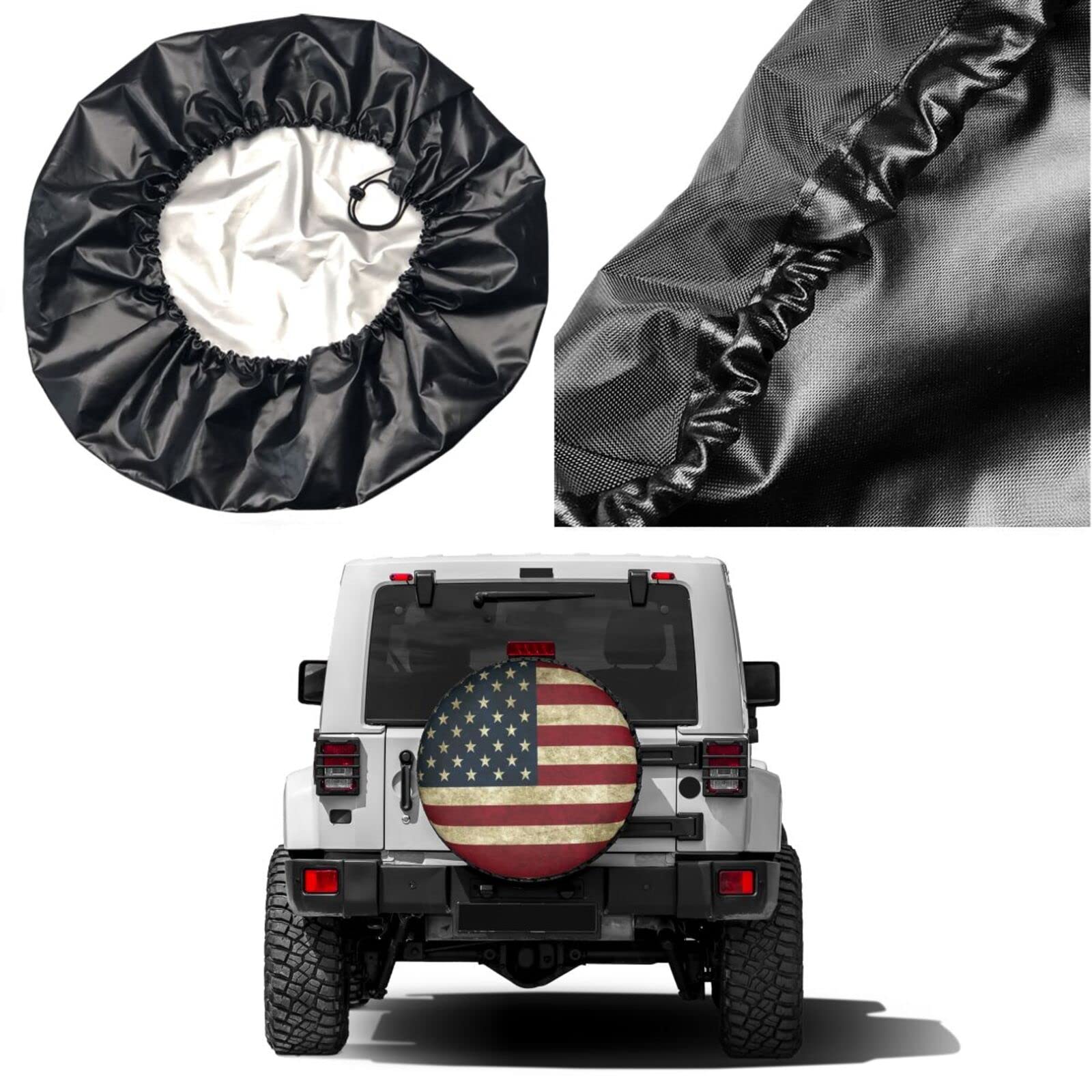 Retro American Flag Spare Tire Cover - 17 Inch Dustproof Wheel Protector for Trailers, RVs, SUVs & Trucks | Durable Outdoor Accessory for Camping & Road Trips