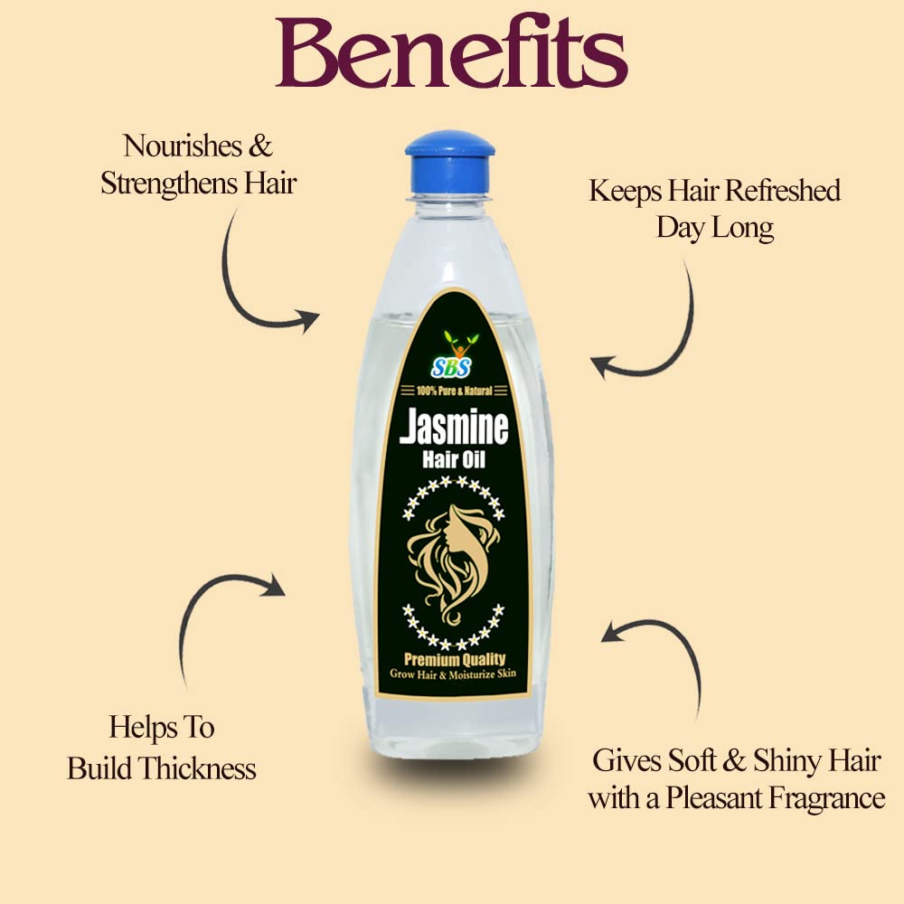 SBS Jasmine Hair Oil (3 Pack) - 100% Pure & Natural Hair Treatment for All Hair Types - 100ml - Promotes Hair Growth, Reduces Frizz & Adds Shine - Perfect for Daily Hair Care & Scalp Massage