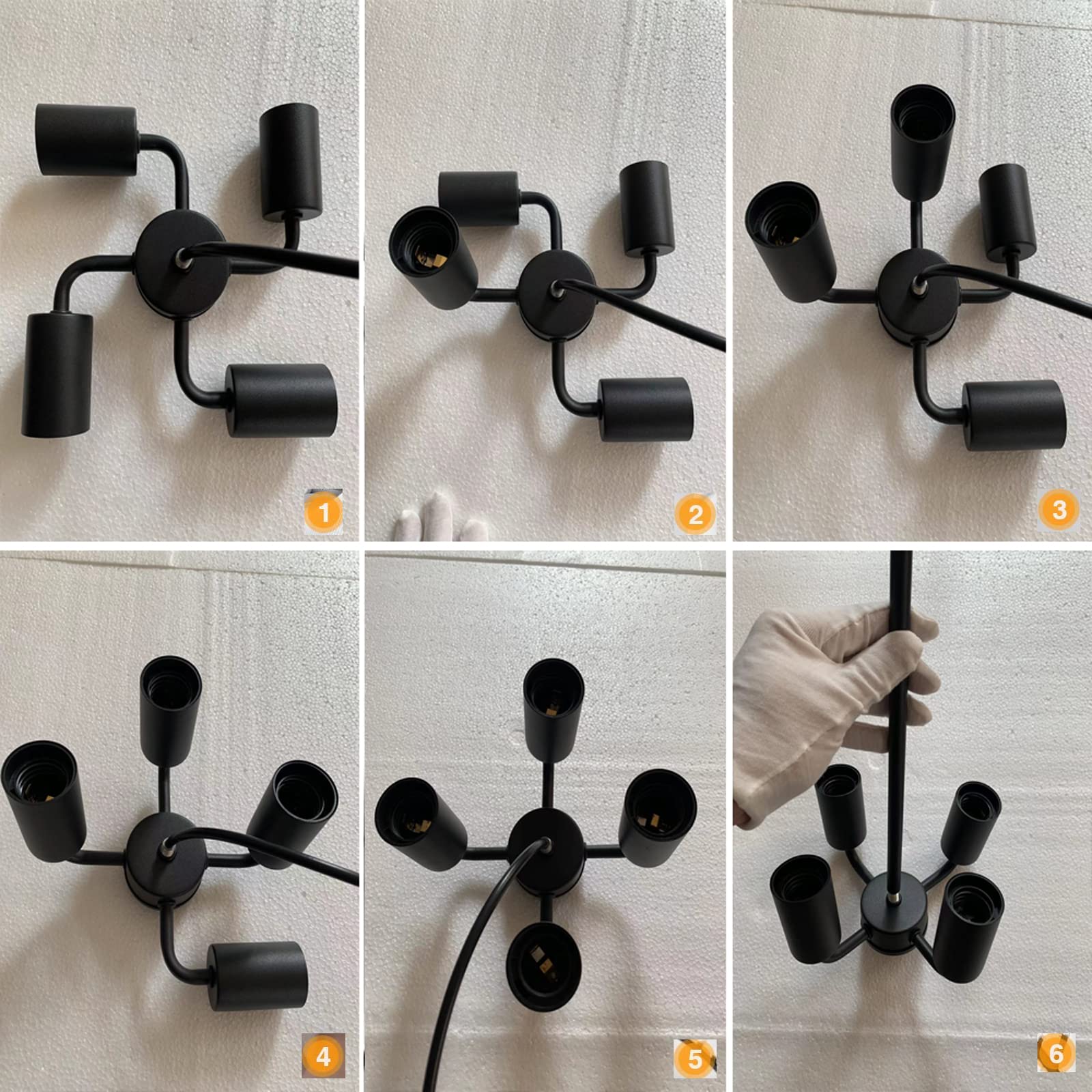 4-Light Modern Semi Flush Mount Ceiling Fixture - Farmhouse Black Chandelier with Industrial Style - Perfect for Kitchen Island, Dining Room, Bedroom, Living Room, Foyer, Entryway & Hallway Lighting - Ideal for Home, Office, Restaurant and Commercial Spaces