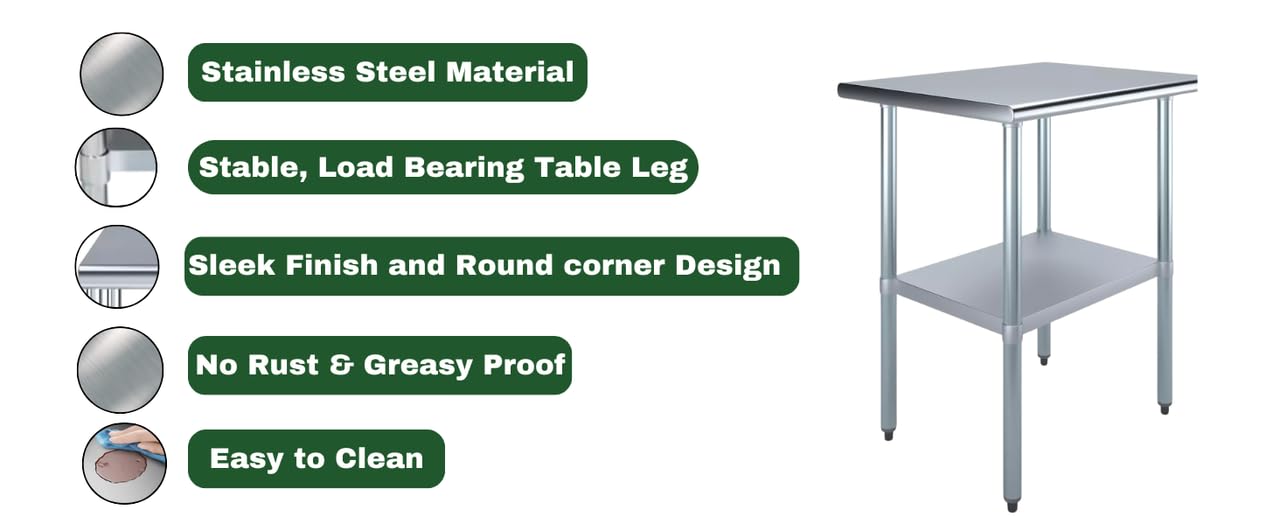 NSF Certified Heavy Duty Stainless Steel Prep Table - Commercial & Home Kitchen Use with Galvanized Shelf, Adjustable Legs & Optional Wheels - Perfect for Restaurants, Food Trucks & Home Chefs
