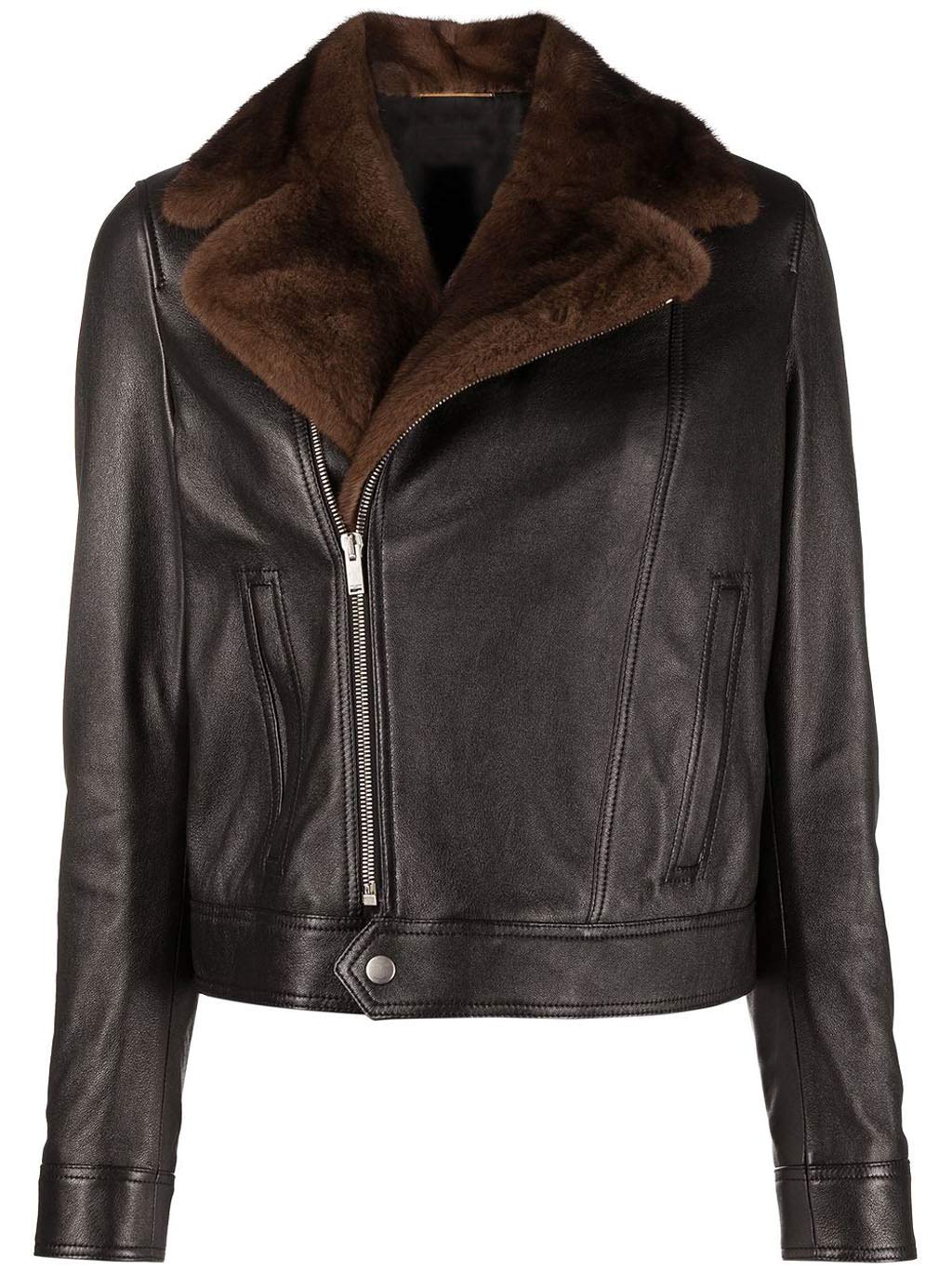 JUFHA Simplixo Women's Black Real Leather Jacket with Chocolate Shearling Fur - Plus & Missy Sizes | Winter Fashion Outerwear for Casual & Night Out