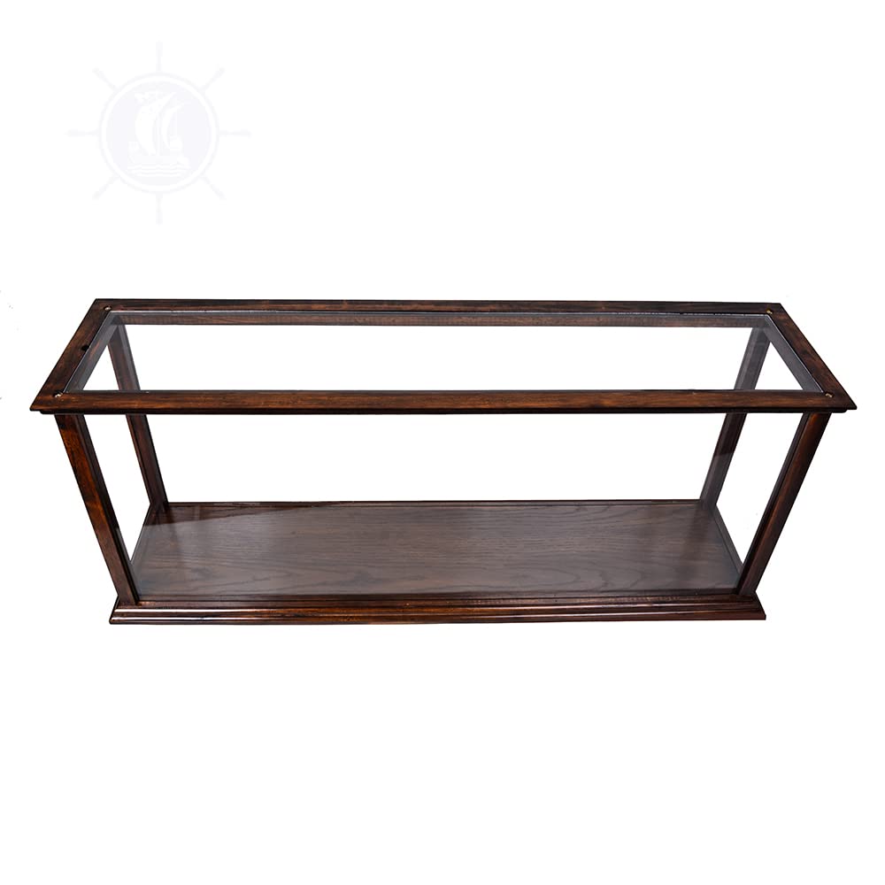 Vintage Cruise Liner Display Case with Plexiglass Panels - Classic Brown Wooden Ship Model Showcase - 38.5
