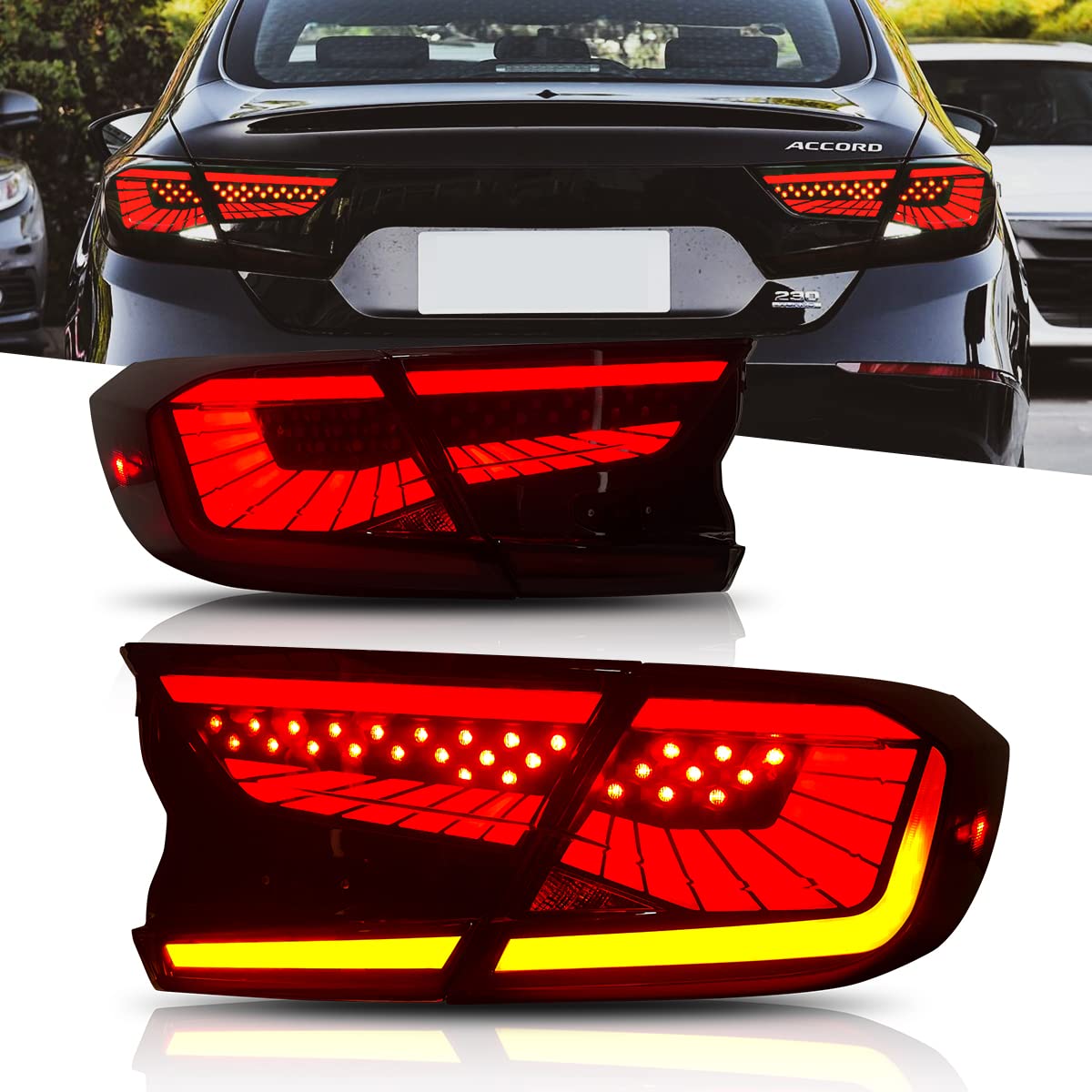 TT-ABC LED Tail Lights for Honda Accord 10th Gen (2018-2022) - Smoked Rear Lamp Assembly Upgrade - Enhanced Visibility & Style for Night Driving & Car Customization
