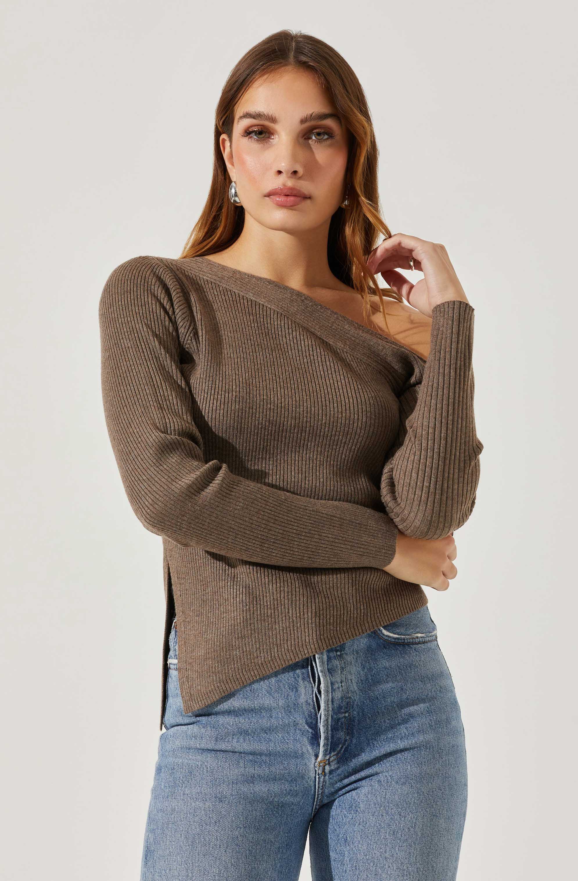 Aldari Off Shoulder Ribbed Sweater for Women - Soft Knit Pullover Top for Casual Wear & Date Nights | Fall Winter Fashion Essential