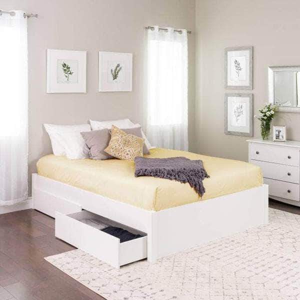 4 Post Platform Bed with 4 Drawers - Queen/King Size Wooden Bed Frame - Modern Storage Bed for Master Bedroom - Perfect for Small Spaces & Apartment Living