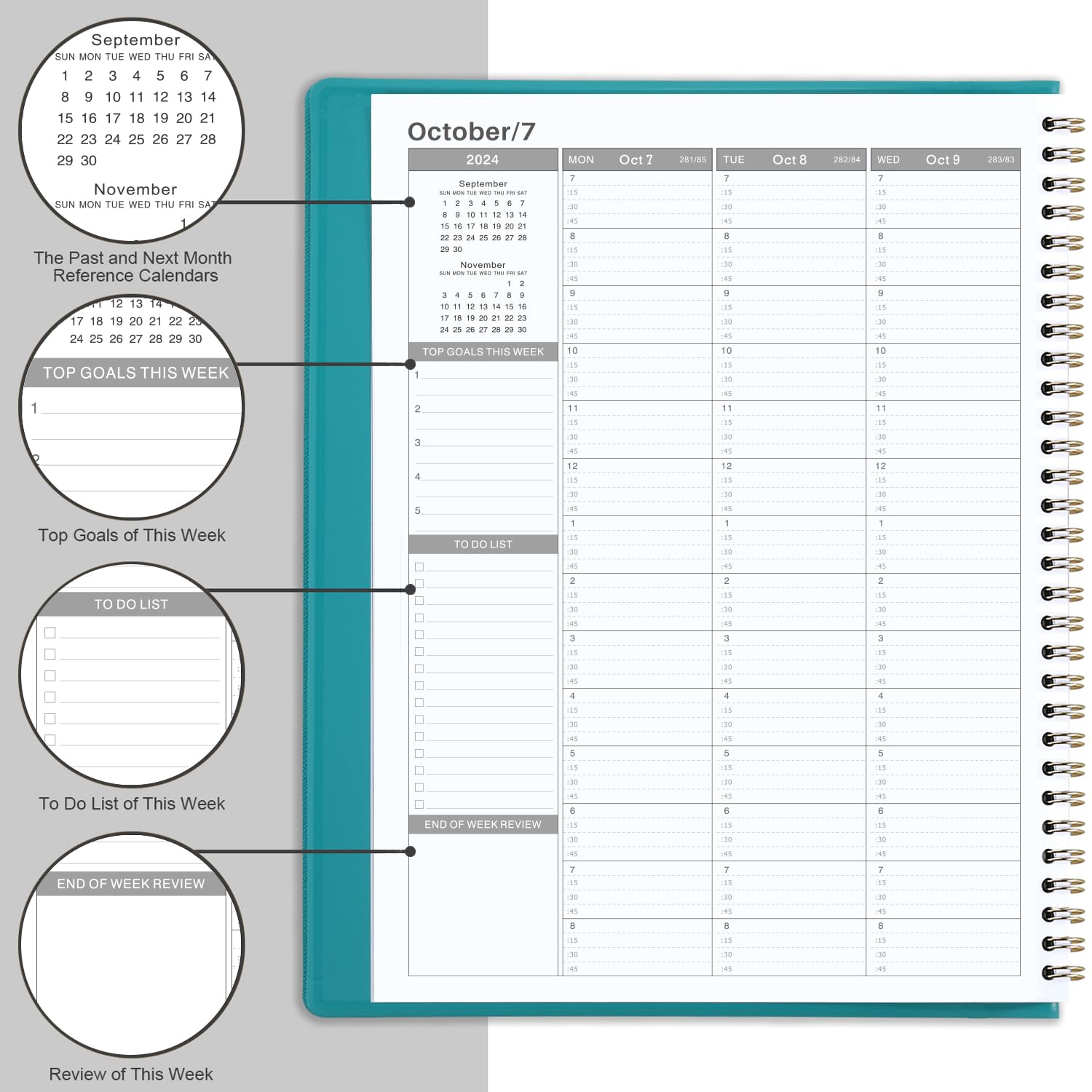 2024-2025 Weekly Appointment Planner - Daily Hourly Schedule Book with 15-Minute Intervals from July 2024 to June 2025, 8.4