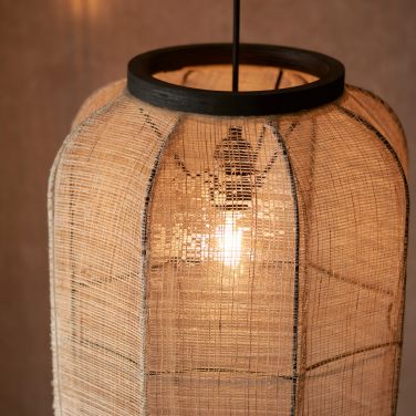 Handmade Wood and Linen Pendant Light Fixture - 1Lt Medium/Large Size - Perfect for Dining Room, Bedroom or Living Room Lighting