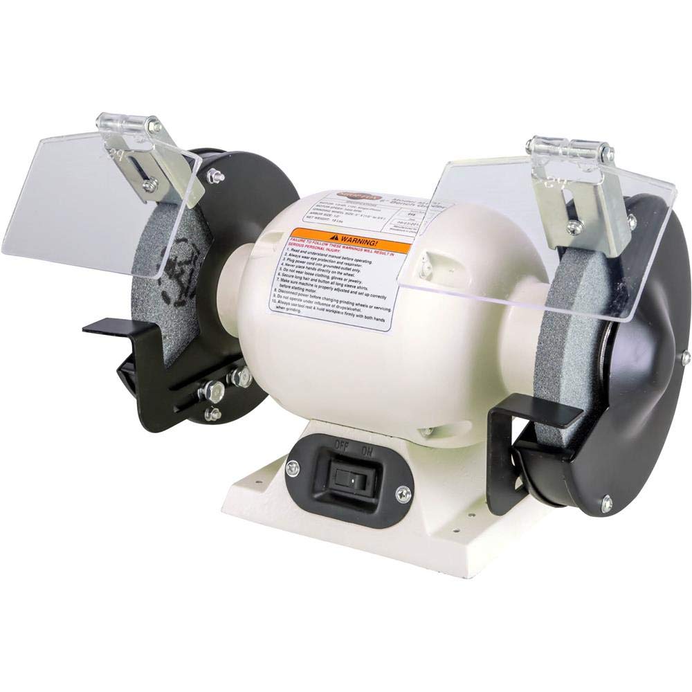 SHOP FOX M1051 6-Inch Bench Grinder with Dual Wheels - Heavy Duty Metal Grinding & Sharpening Tool for Workshop, DIY Projects, and Knife Sharpening - Perfect for Home Garage, Woodworking, and Metalworking