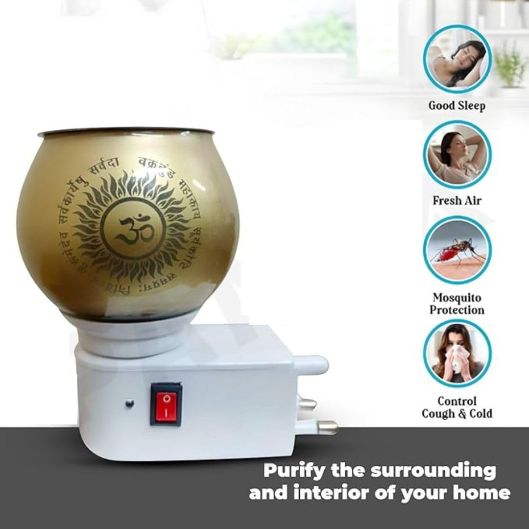 Orzinpro Ceramic Electric Kapoor Dani - Ganesh Ji Om Electric Camphor Burner & Aroma Diffuser | Multipurpose Incense Burner for Home, Office & Meditation | Electric Night Lamp for Pooja Room & Spiritual Decor