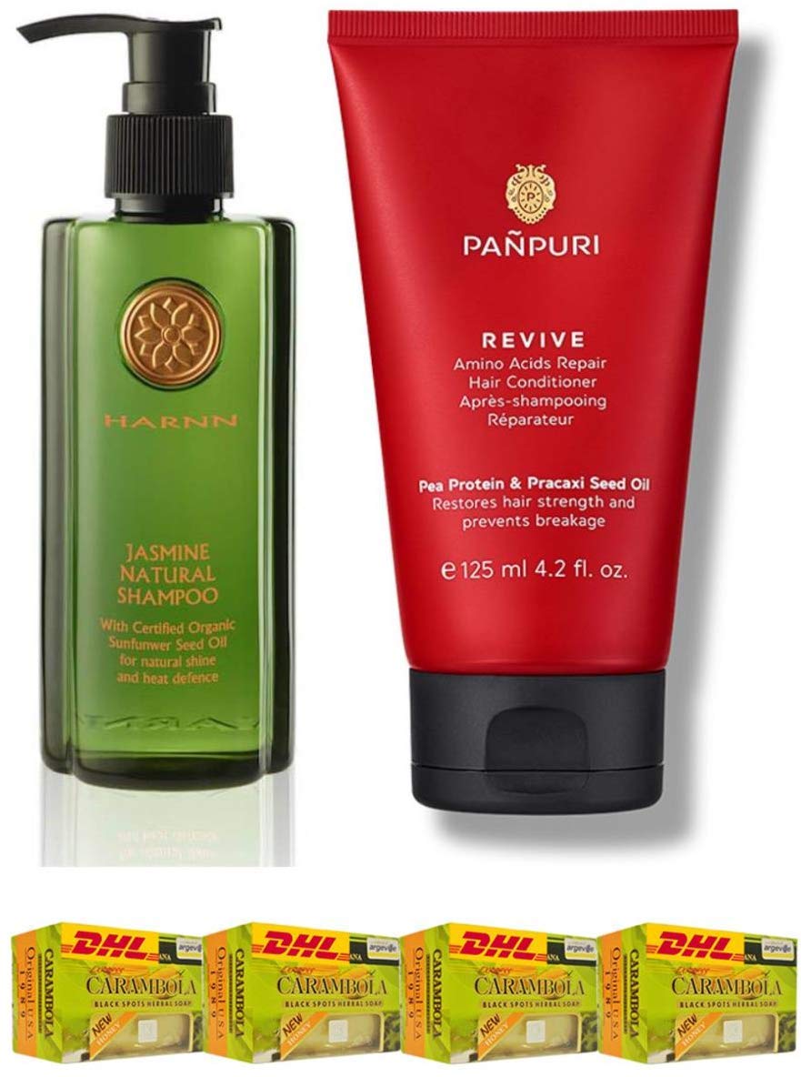 Organic Jasmine & Sunflower Seed Shampoo & Conditioner Set for Couples - Harnn & Panpuri Amino Acid Repair Hair Care - DHL Express Shipping by Beauty Good Shops | Perfect for Damaged Hair, Daily Hydration & Romantic Gifts