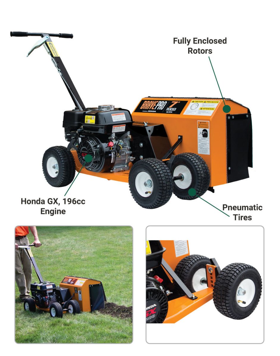 Brave Trencher 7 Inch x 2 Inch Clay Rotor for Honda GX200 Engine - Perfect for Landscaping, Trenching & Construction Projects