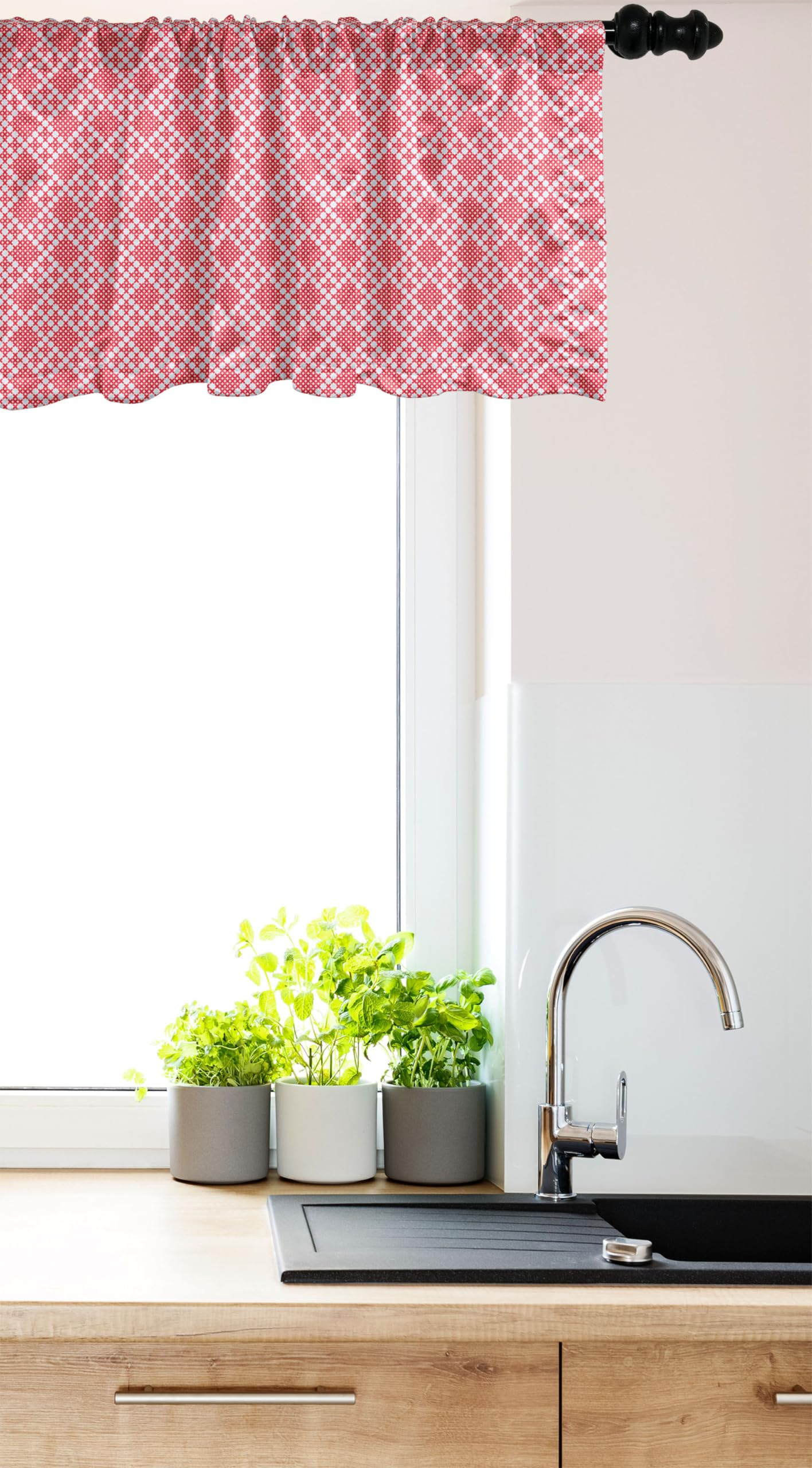 Ambesonne Slavic Ethnic Window Valance Set of 2 - Traditional Needlework Design White & Red Curtain Valances (54x18 Inch) for Kitchen, Bedroom Decor | Rod Pocket Style for Easy Hanging | Perfect for Bohemian, Farmhouse & Rustic Home Decor