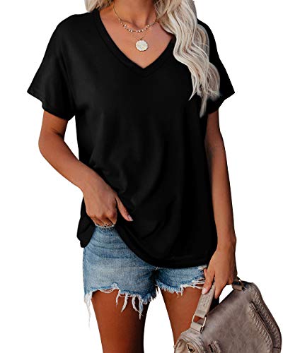 WEESO Women's V-Neck Color Block T-Shirt - Soft Summer Short Sleeve Casual Top for Everyday Wear, Work & Outings