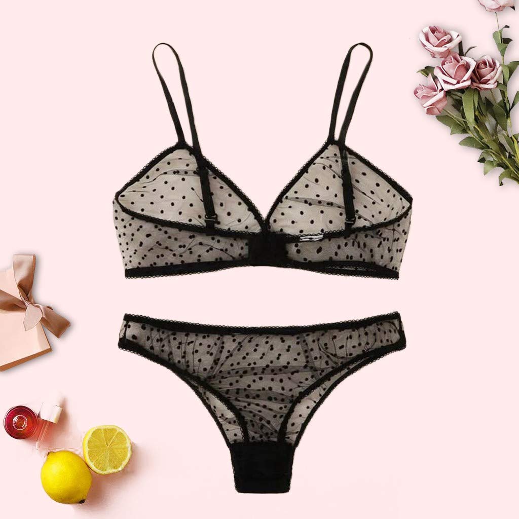 Sexy Women's Lingerie Set - Underwire Push Up Bra & Thong Panty Set with Lace Trim, Black (S-2XL) | Perfect for Valentine's Day, Anniversary Gifts & Romantic Nights