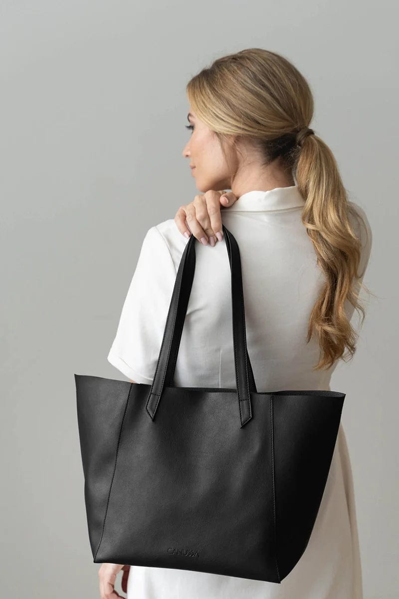 Totissimo Foldable Vegan Leather Tote Bag for Women | Stylish Black Handbag for Work, Travel & Shopping | Eco-Friendly & Lightweight