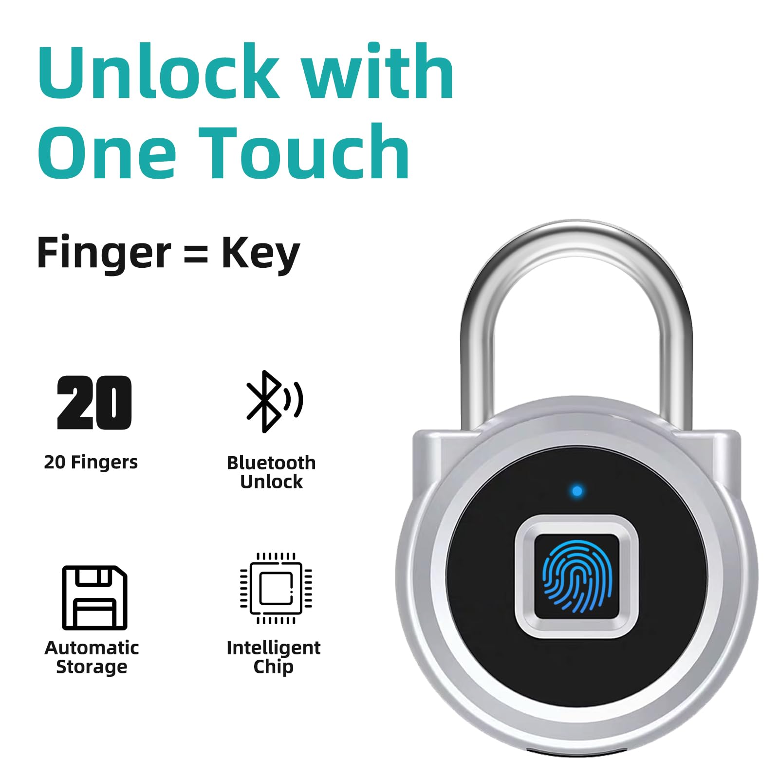 Smart Fingerprint Padlock - Keyless Bluetooth Lock for Gym, Luggage & Storage