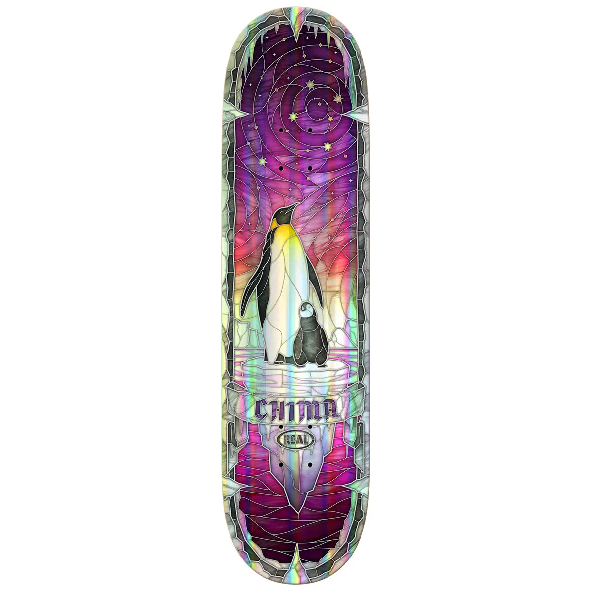 Real Chima Holographic Rainbow Foil Cathedral 8.25 Skateboard Deck - Perfect for Street Skating & Skatepark Tricks