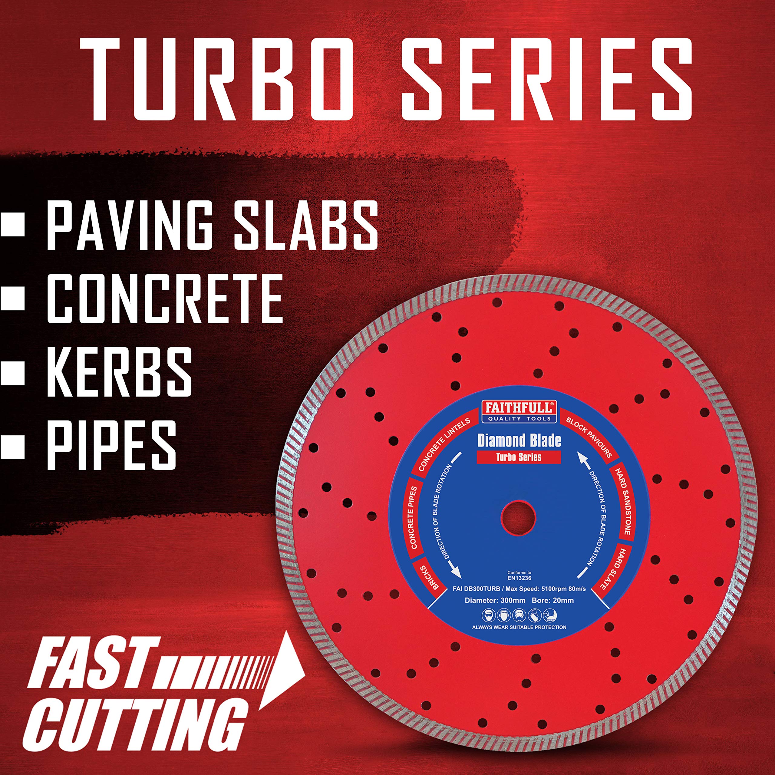 FAIDB300TURB Premium Diamond Cutting Blade - 300mm (12 Inch) for Hard Materials - Fast & Smooth Cutting - Ideal for Concrete, Tile, Stone & Masonry Work