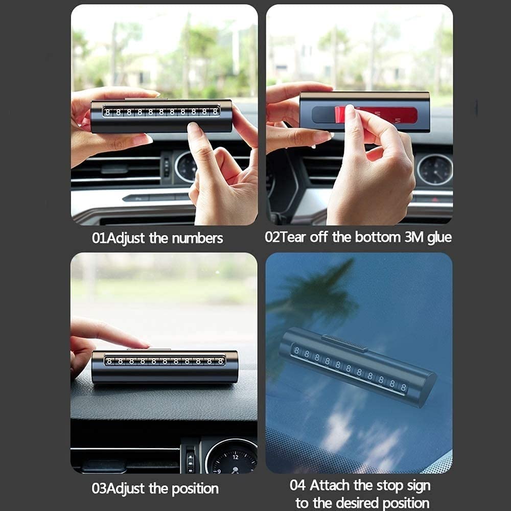 Car Temporary Parking Card - Hidden or Visible Phone Number - High-Temp Resistant Aviation Aluminum Plate - Easy Install Auto Interior Accessories (Silver) | Perfect for Parking Lots, Driveways & Emergency Vehicle Identification