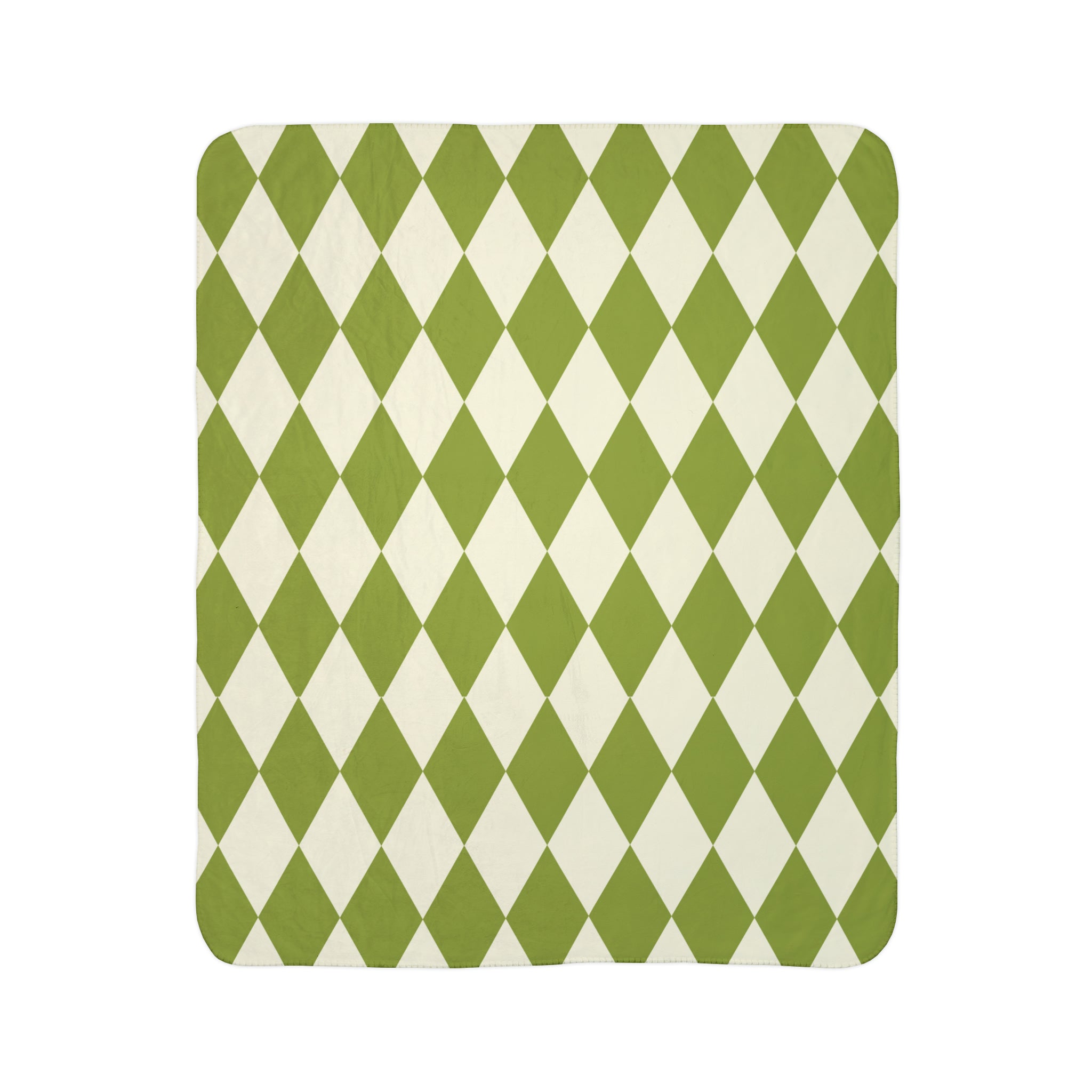 Cozy Fleece Sherpa Blanket - Green Harlequin Pattern Retro Throw Blanket for Couch, Bed & Travel - Soft Warm Plush for Winter, Camping & Home Decor