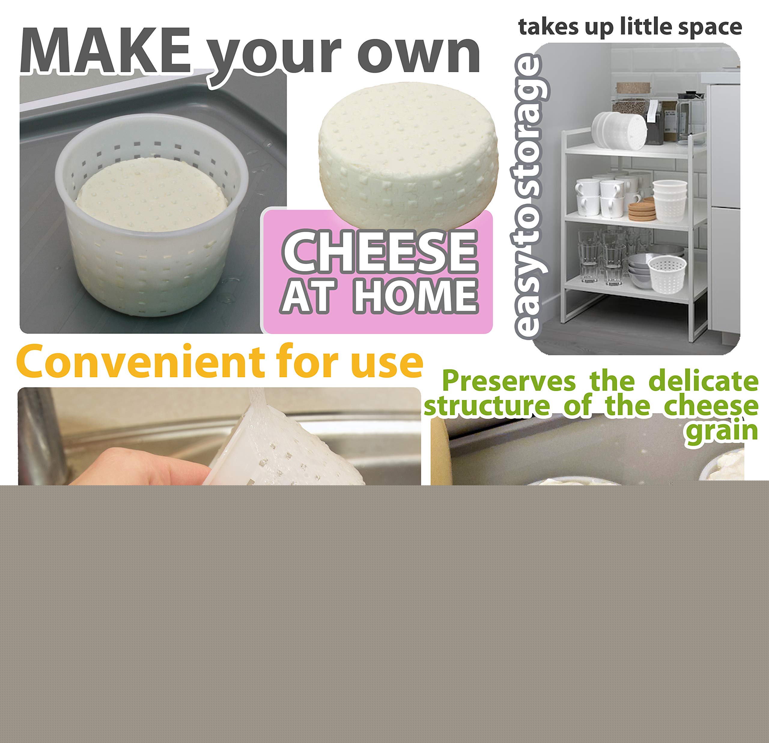 3-Piece Small Cheese Mold Set for Homemade Cheese Making - 1/3 qt Soft Cheese Molds for Feta, Ricotta & Cream Cheese - DIY Cheese Making Supplies - Perfect for Artisan Cheesemaking at Home or Small Dairy Production