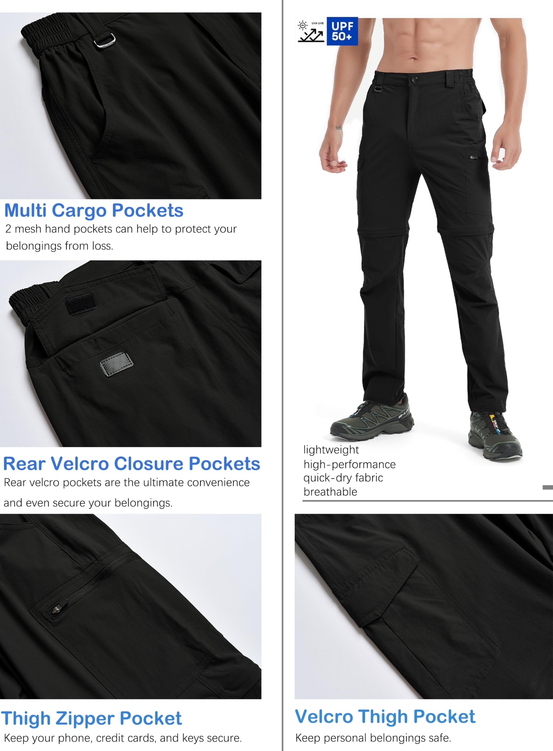 Men's Hiking Convertible Zip-Off Pants - Waterproof Quick-Dry Lightweight Outdoor Cargo Pants for Fishing, Safari, Travel & Work | Perfect for Adventure & Outdoor Activities