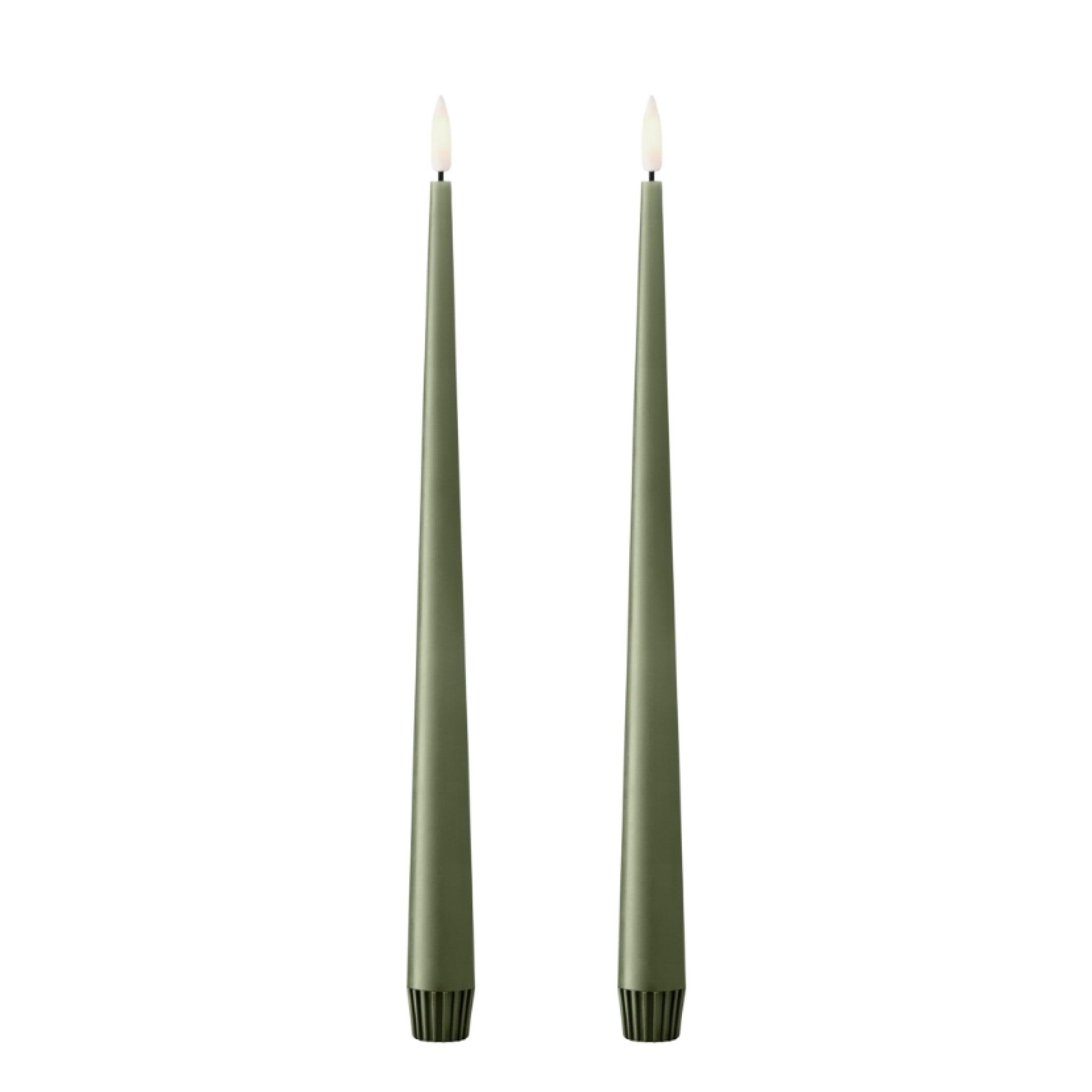 ESTER & ERIK 30cm Green Soil LED Taper Candles - Set of 2 Flameless Decorative Candles for Dining Table, Wedding Centerpieces & Holiday Decor