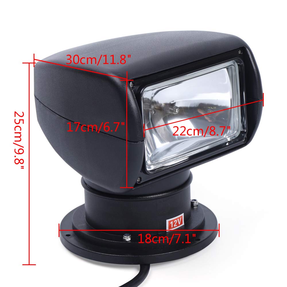 12V 100W Marine Spotlight with Remote Control - Waterproof Halogen Search Light for Boats, Trucks & Cars - Perfect for Night Fishing, Offshore Navigation & Emergency Situations (Black)