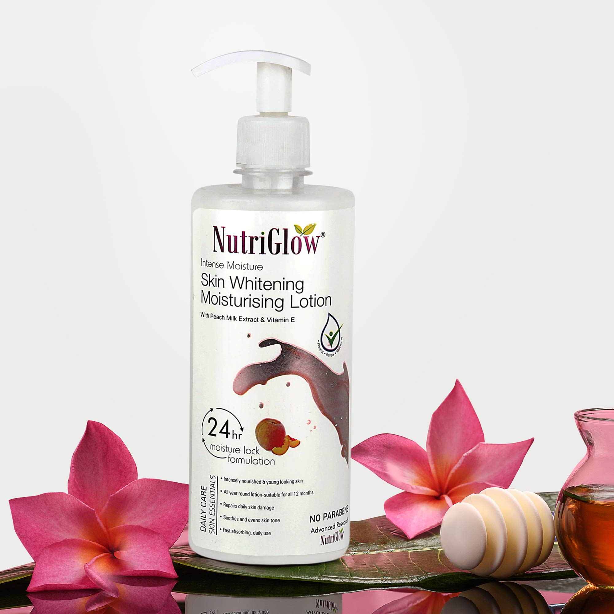 NutriGlow Intense Moisture Body Lotion with Peach Milk Extract & Vitamin E - Deep Hydration for Dry, Itchy Skin - All Skin Types - 500ml - Perfect for Daily Moisturizing, Winter Skin Care & Post-Shower Hydration