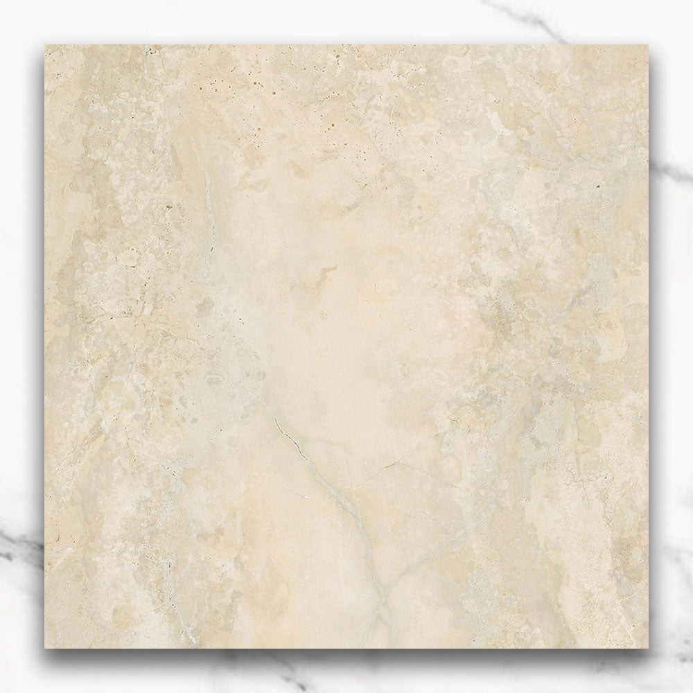 Premium 600X600 Polished Porcelain Tiles - Cantabria Sand Travertine Look for Flooring & Wall | Perfect for Bathroom, Kitchen & Living Room Decor