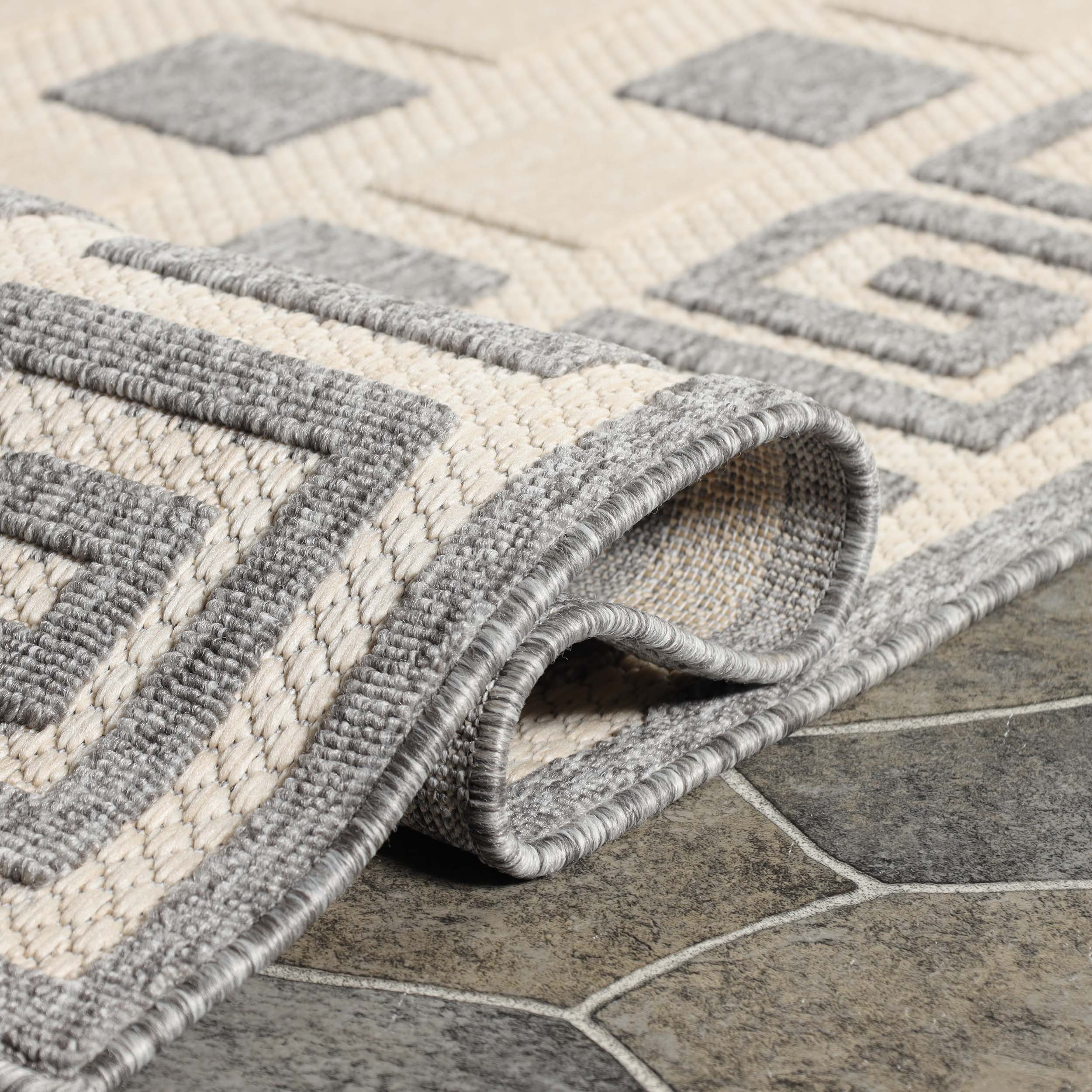 Modern Geometric Greek Key Pattern Rug - Non-Slip Indoor Outdoor Area Carpet for Living Room, Bedroom, Patio & Deck - Soft & Durable Home Decor