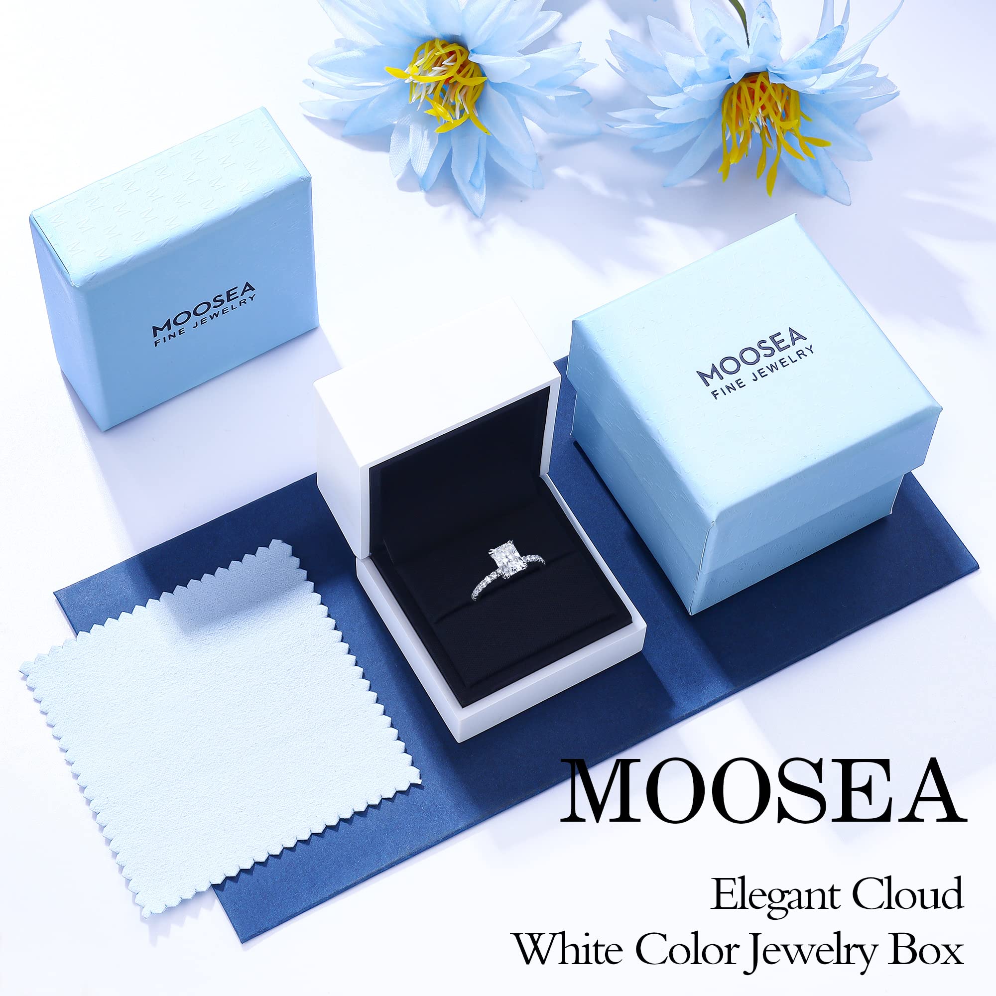 MOOSEA 2 Carat Radiant Cut Moissanite Engagement Ring for Women - D Color VVS1 Clarity Lab-Created Diamond Alternative, 14K White Gold Plated Wedding Band, Anniversary & Valentine's Day Gift for Her - Perfect for Proposals, Bridal Jewelry & Special Occasions