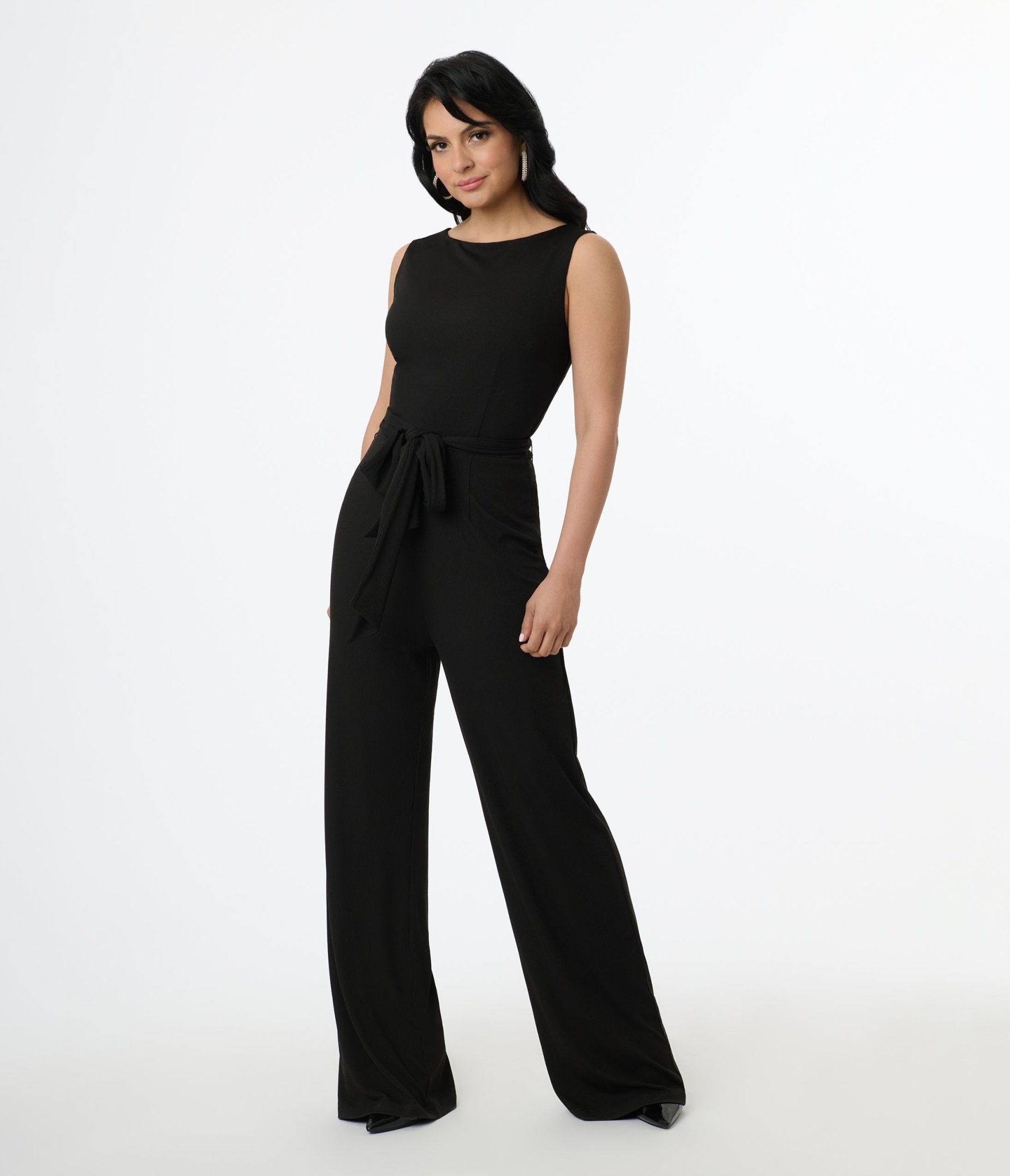 Vintage 1950s Black Boat Neck Jumpsuit - Retro Women's One Piece Romper for Parties, Weddings & Special Occasions
