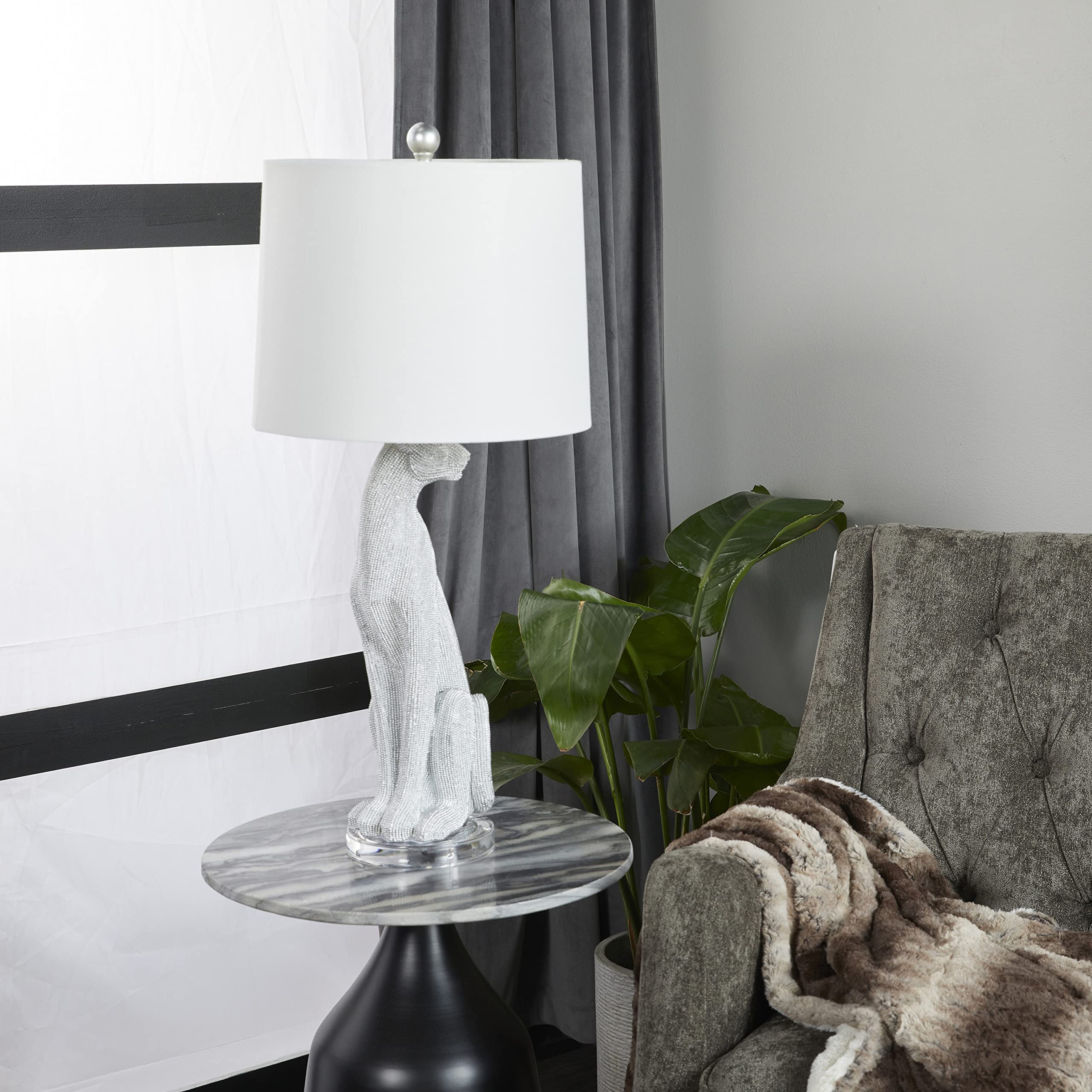 Deco 79 Polystone Leopard Table Lamp Set of 2 - 13x13x29 Inches Silver Accent Lighting for Living Room, Bedroom & Office Decor