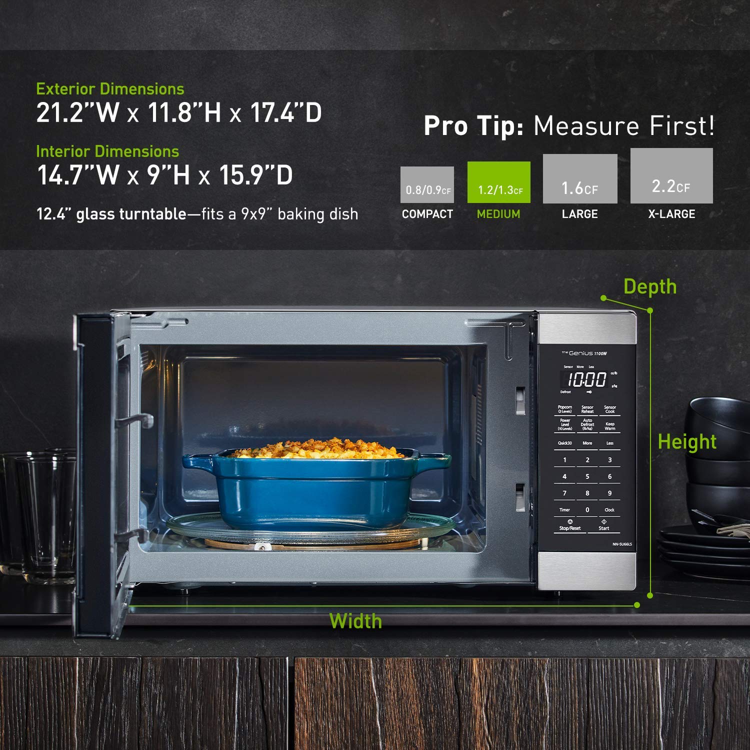 Panasonic NN-SU66LS 1100W Countertop Microwave Oven with Genius Sensor Cooking & Auto Defrost, 1.3 Cu.Ft Stainless Steel (Renewed) - Perfect for Small Kitchens, Dorms & Office Break Rooms