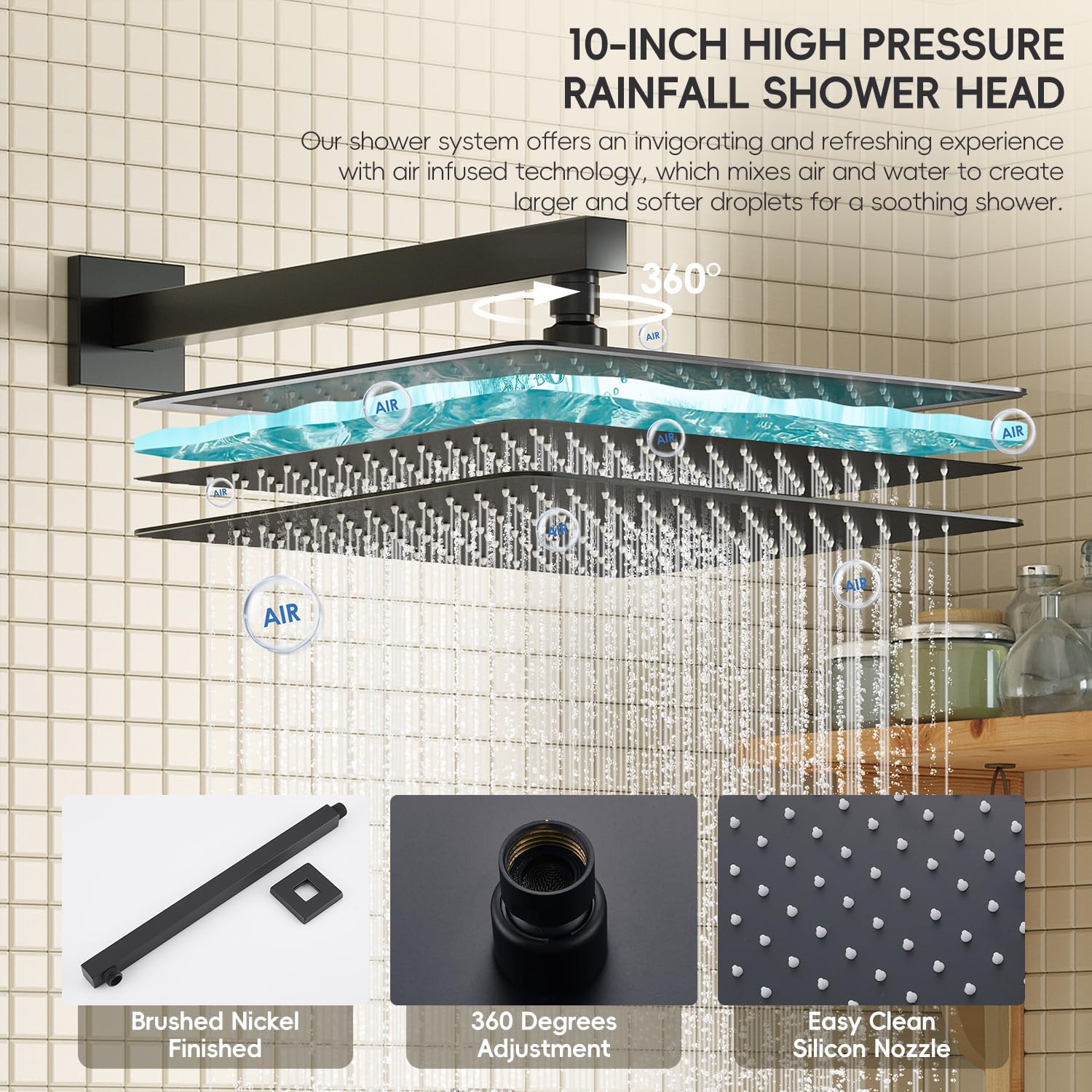 Premium Matte Black Shower System - 10 Inch High Pressure Rainfall Shower Head & Handheld Sprayer - Wall Mounted Bathroom Faucet Set with Rough-in Valve & Trim Kit - Perfect for Modern Master Bathrooms & Spa-Like Showers