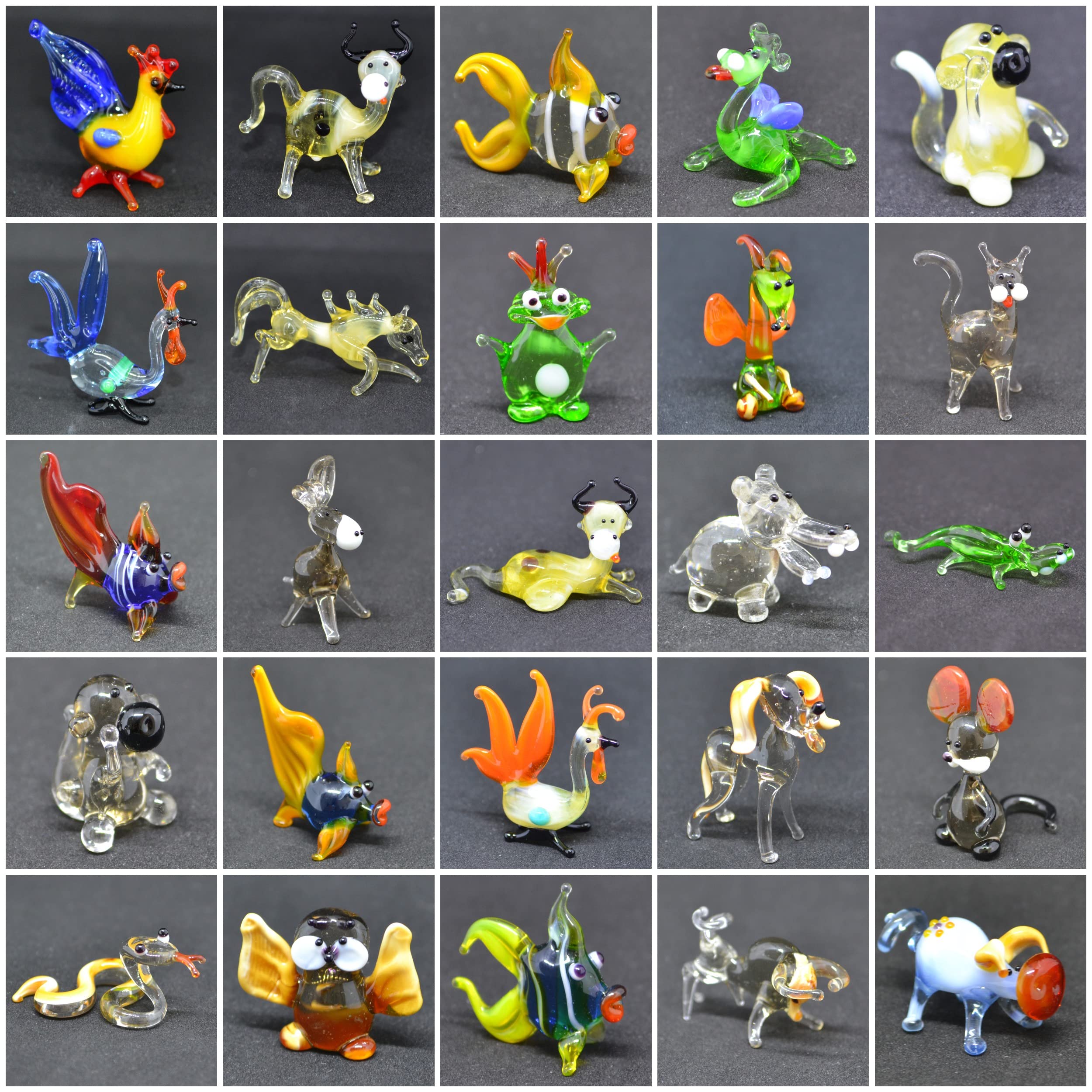 50-Piece Mini Glass Animal Figurines Set - 1 Inch Tiny Glass Animals for Home Decor, Party Favors & Collectibles - Perfect for Fairy Gardens, Terrariums & DIY Crafts