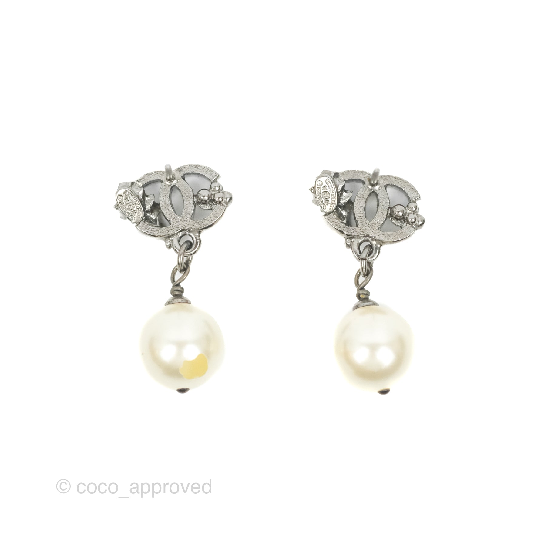 Chanel CC Pearl Drop Earrings in Gun Metal - Luxury Fashion Jewelry for Women | Perfect for Parties, Weddings & Special Occasions