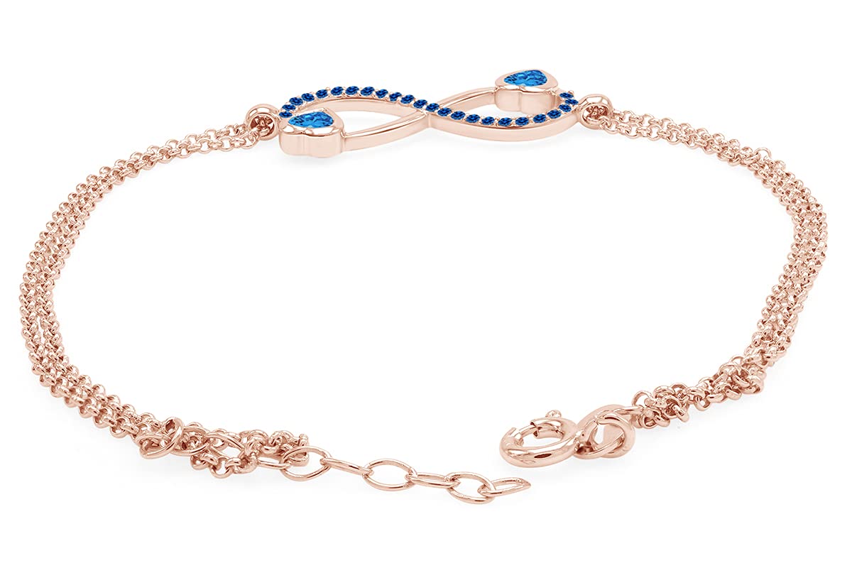 AFFY Simulated Gemstone Infinity Heart Chain Bracelet - 14k Rose Gold Plated Sterling Silver - Elegant Jewelry Gift for Women, Perfect for Valentine's Day, Anniversary & Special Occasions