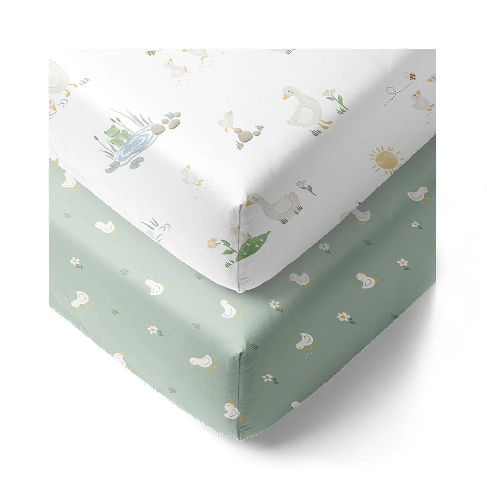 Organic Jersey Cotton Fitted Sheets 2 Pack - Soft Breathable Crib Sheets for Baby Nursery, Daycare & Travel - Goosey Goosey