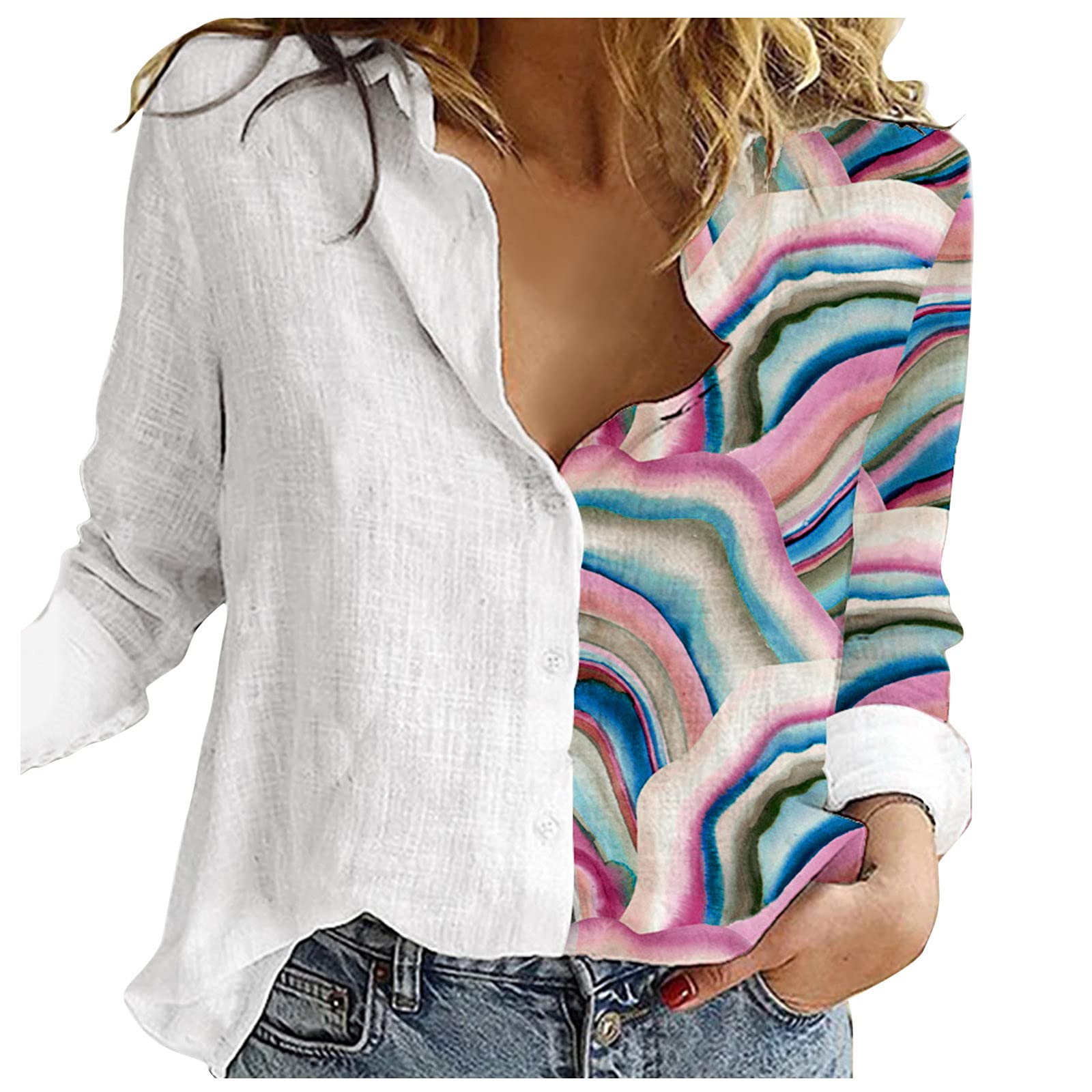 Women's 3/4 Sleeve Printed Blouse - Loose Button Down Casual Tunic Top with Lapel Collar | Perfect for Office Wear, Date Night & Everyday Outfits