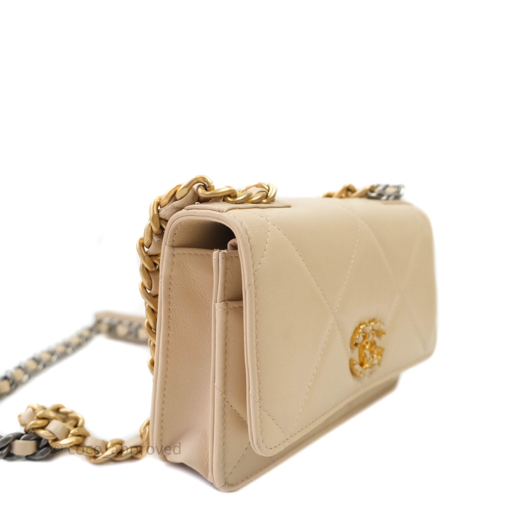 Chanel 19 Quilted Wallet on Chain WOC in Beige Goatskin with Mixed Hardware - Luxury Crossbody Bag for Women, Perfect for Evening Events & Daily Use