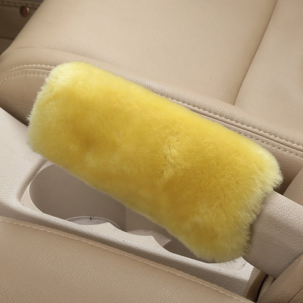 Dotesy Genuine Sheepskin Steering Wheel Cover Set (3-Piece) - Universal 15 Inch, Pure Wool, Yellow - Includes Gear Shift Knob Cover & Handbrake Cover - Soft Furry Car Accessories for Comfort & Grip - Perfect for Winter Driving, Luxury Interior Upgrade, and Long Road Trips