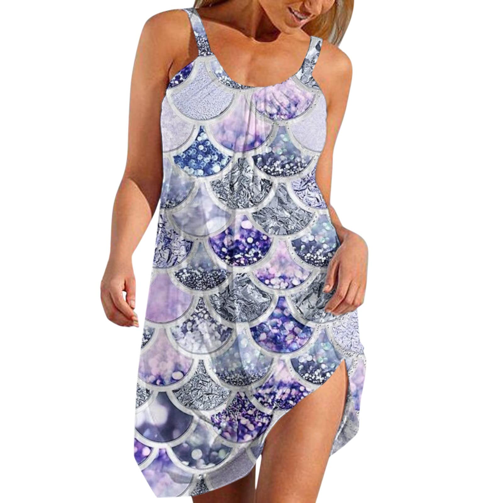 Women's Summer Floral Print Sleeveless Swing Dress - Boho Beach Casual Dress with Crew Neck for Comfortable Outing, Vacation, and Outdoor Activities